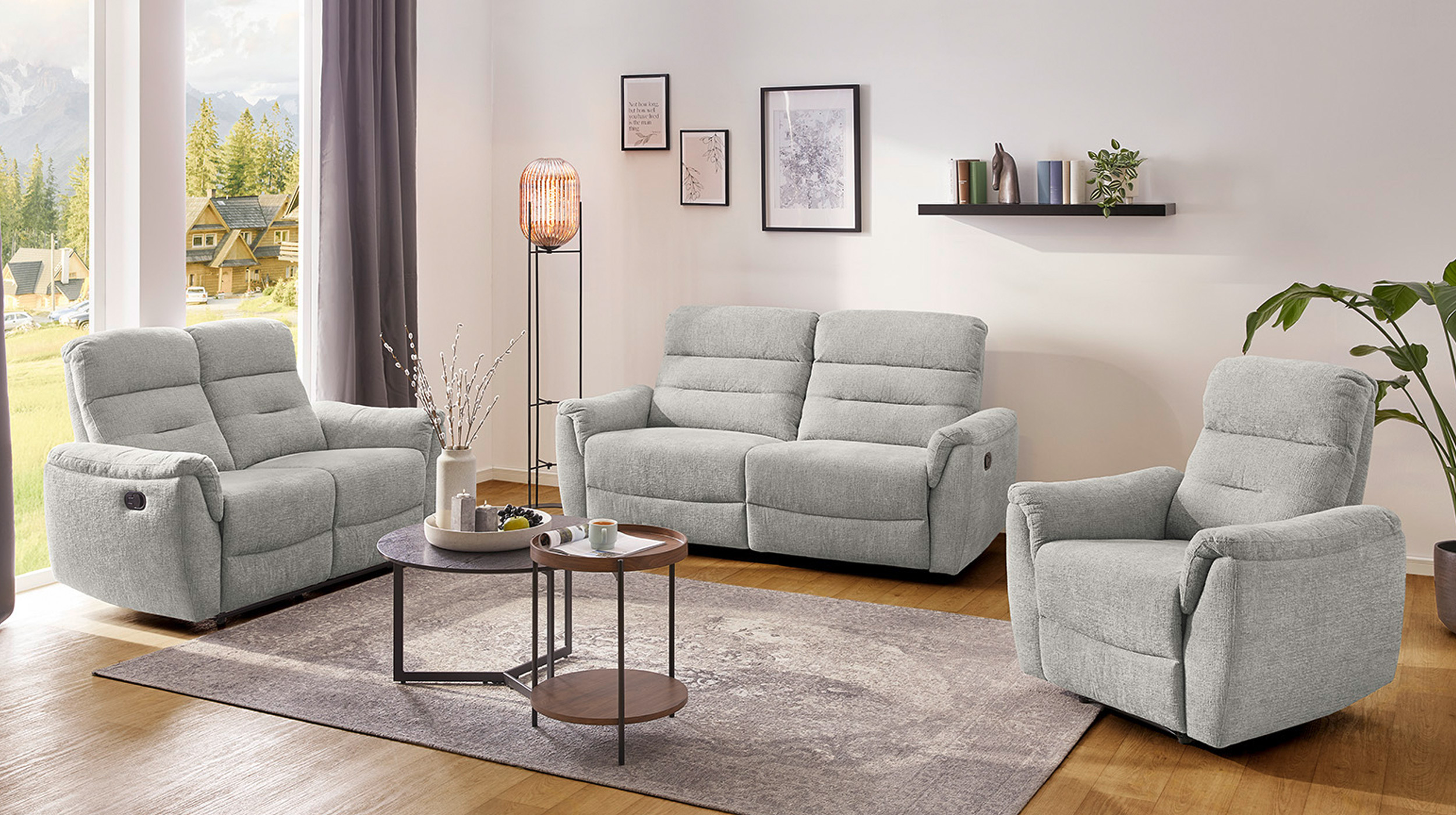 Einzelsofa 2-Sitzer Chenille grau 145 cm - Relaxfunktion - UTAH