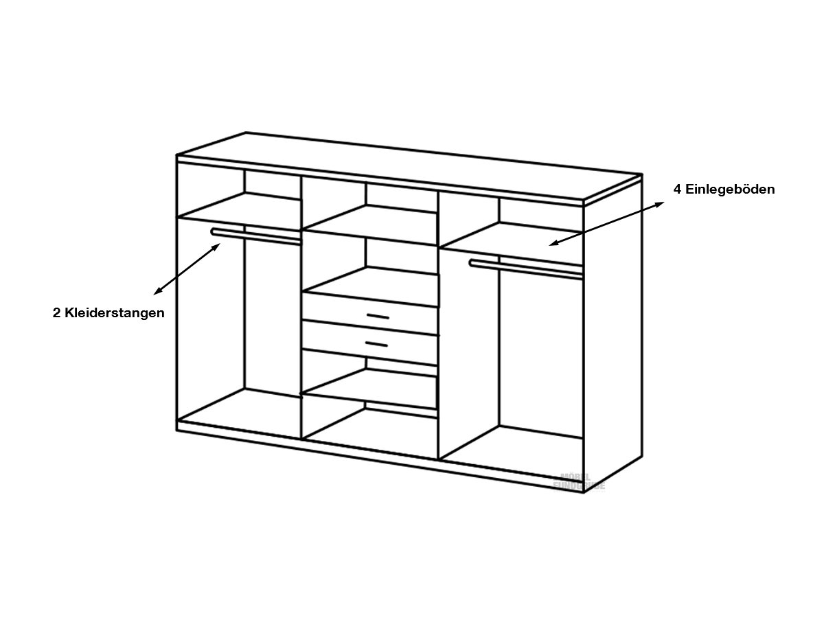 Kleiderschrank mit Spiegel - weiß - graphit - 270 cm - DIVER