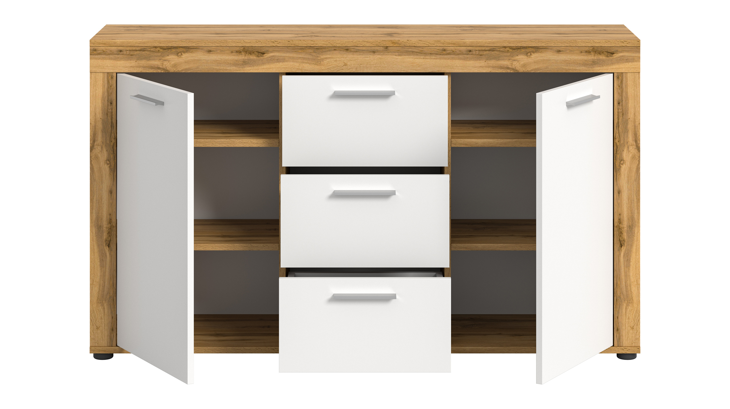 Sideboard mit 3 Schubladen weiß Wotan Eiche 125 cm - JAM