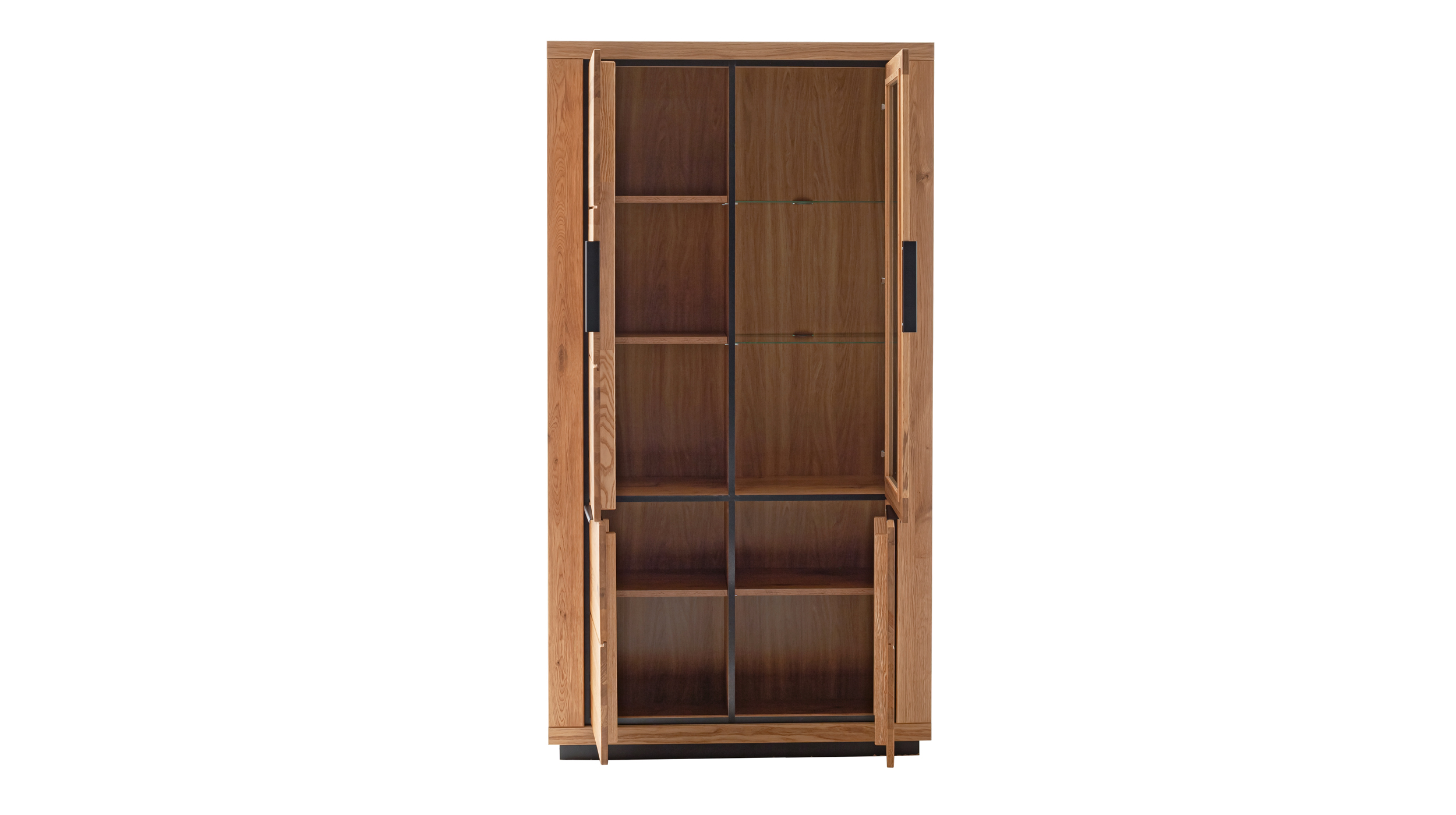 Vitrine mit Glastür Wildeiche teilmassiv geölt Breite 107 cm - GRENO 
