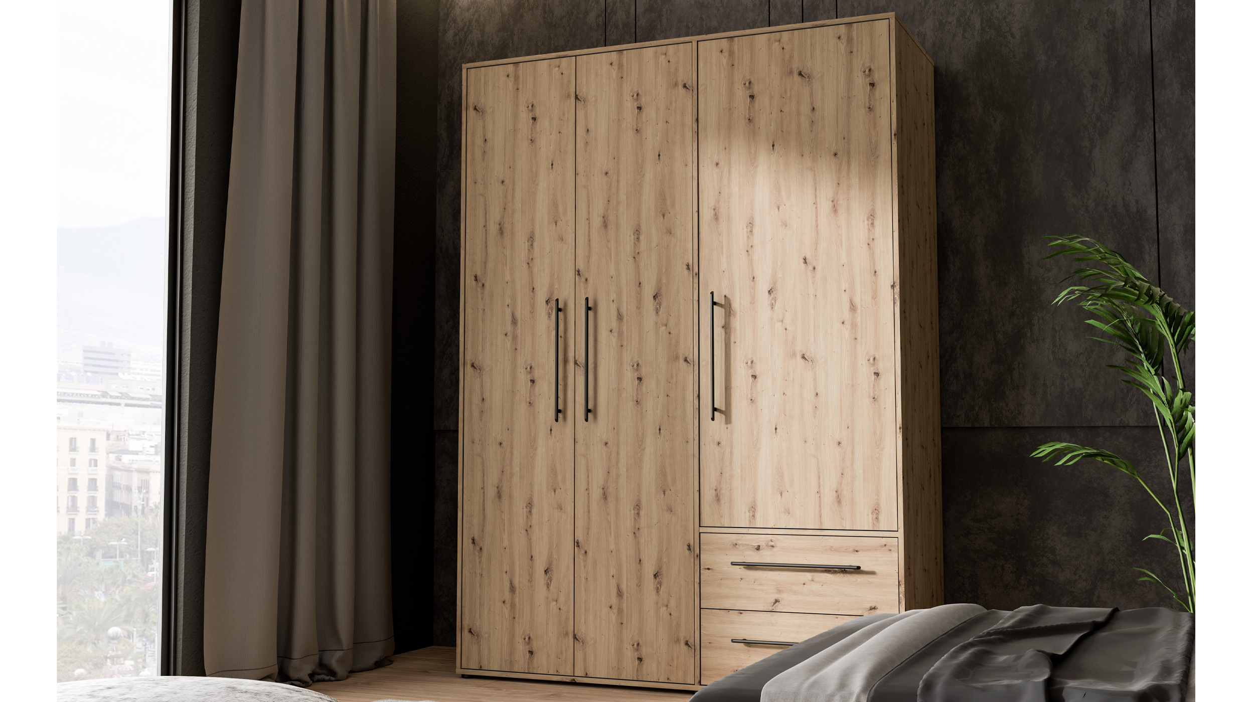 Kleiderschrank Artisan Eiche - 144 cm - MOKKARIS