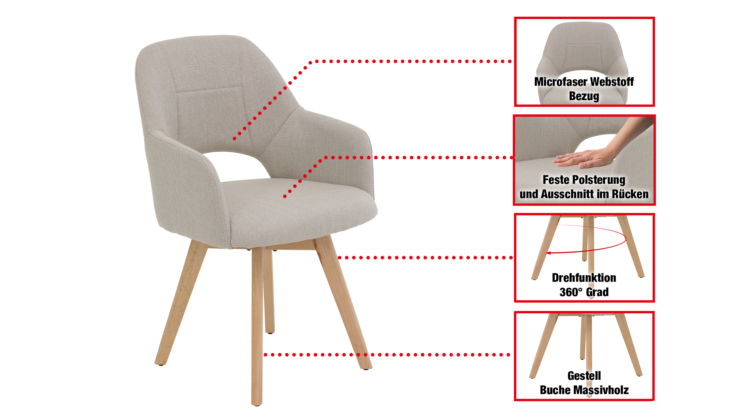 Armlehnstuhl beige Drehstuhl Microfaser Webstoff - STADE