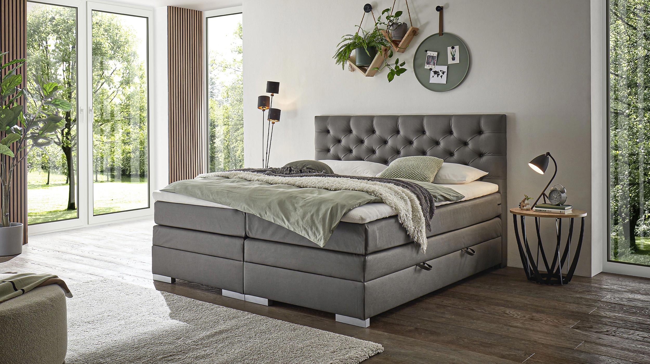 Boxspringbett 180 x 200 cm Bettkasten Stoffbezug grau - EVORA