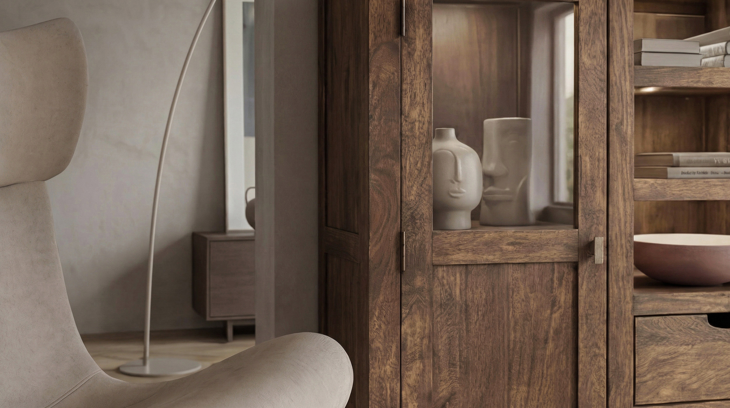 Highboard Mango massiv gebeizt montiert - Glastüren - MANGALA