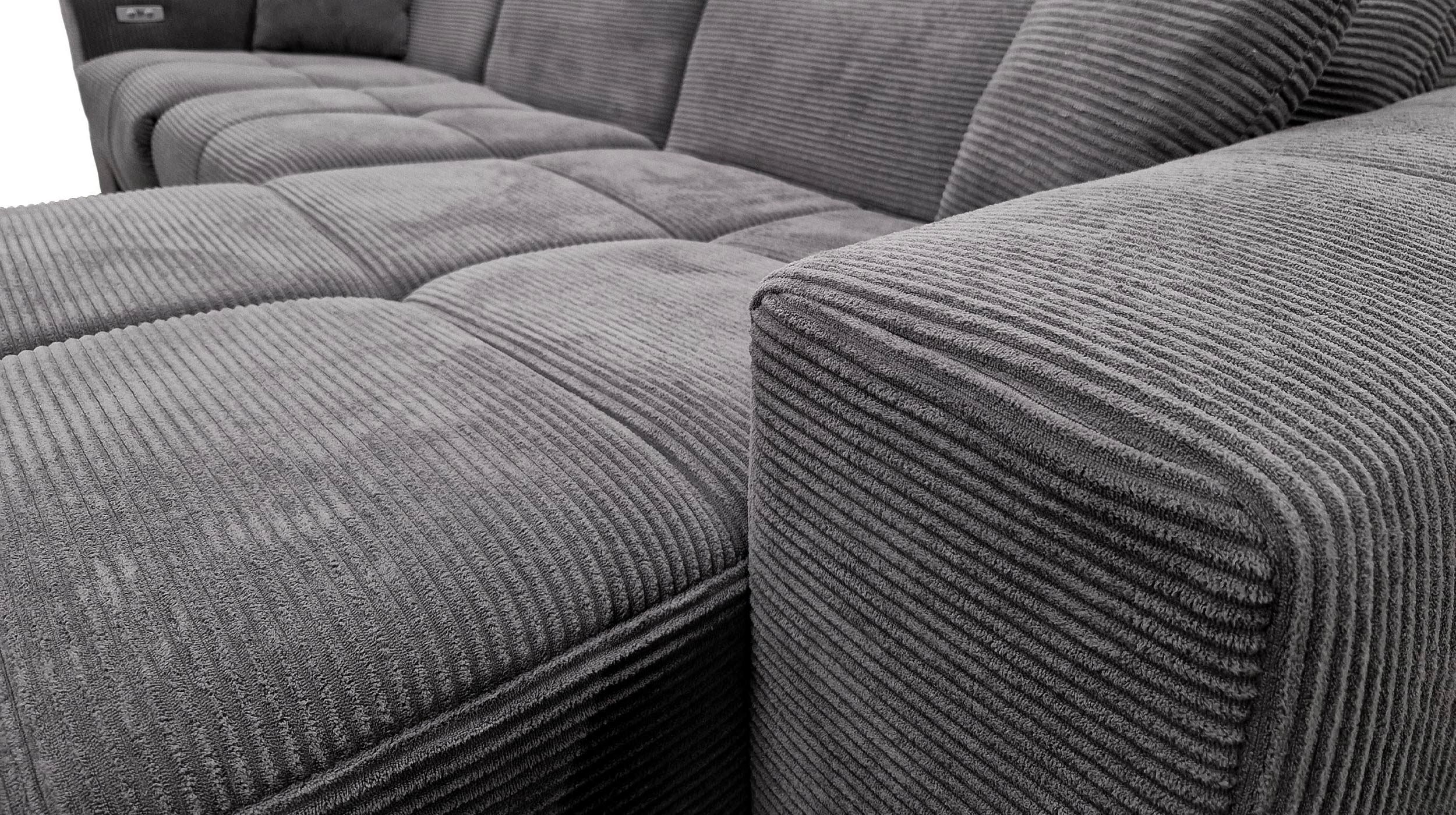 Ecksofa Cord grau 302 x 167 cm mit Relaxfunktion - OT rechts - TONI