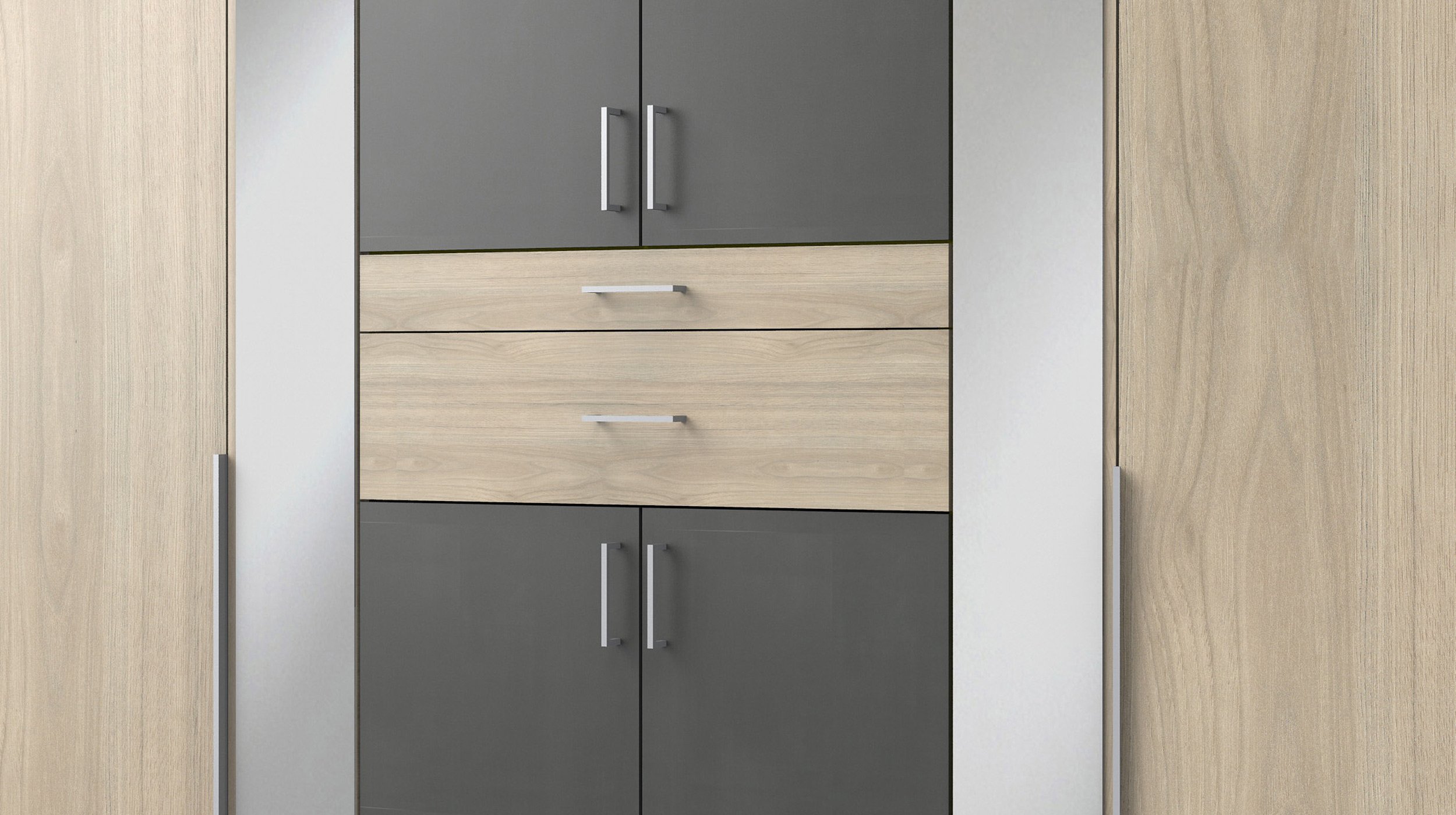 Kleiderschrank mit Spiegel 270 cm - Hickory Oak - grau - XANTEN