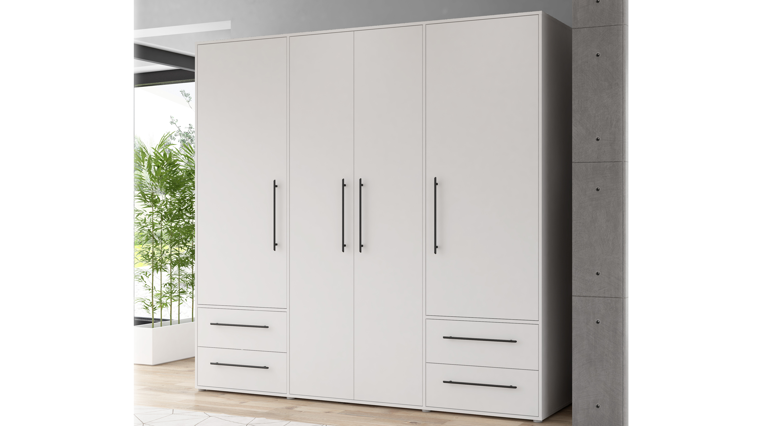 Kleiderschrank weiß - 206 cm - 4 Türen - MOKKARIS