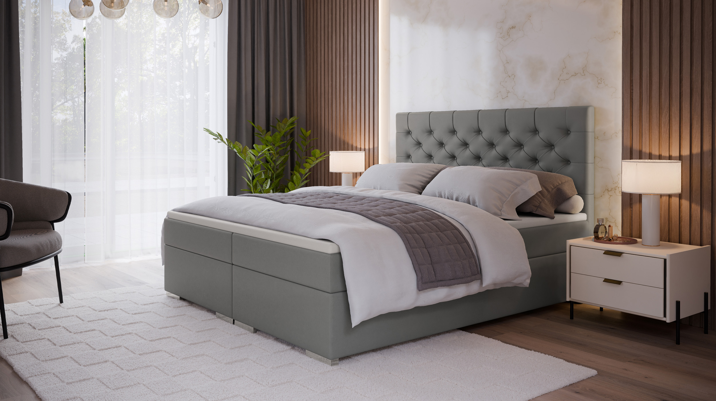 Boxspringbett 180 x 200 cm Stoffbezug grau - EVORA