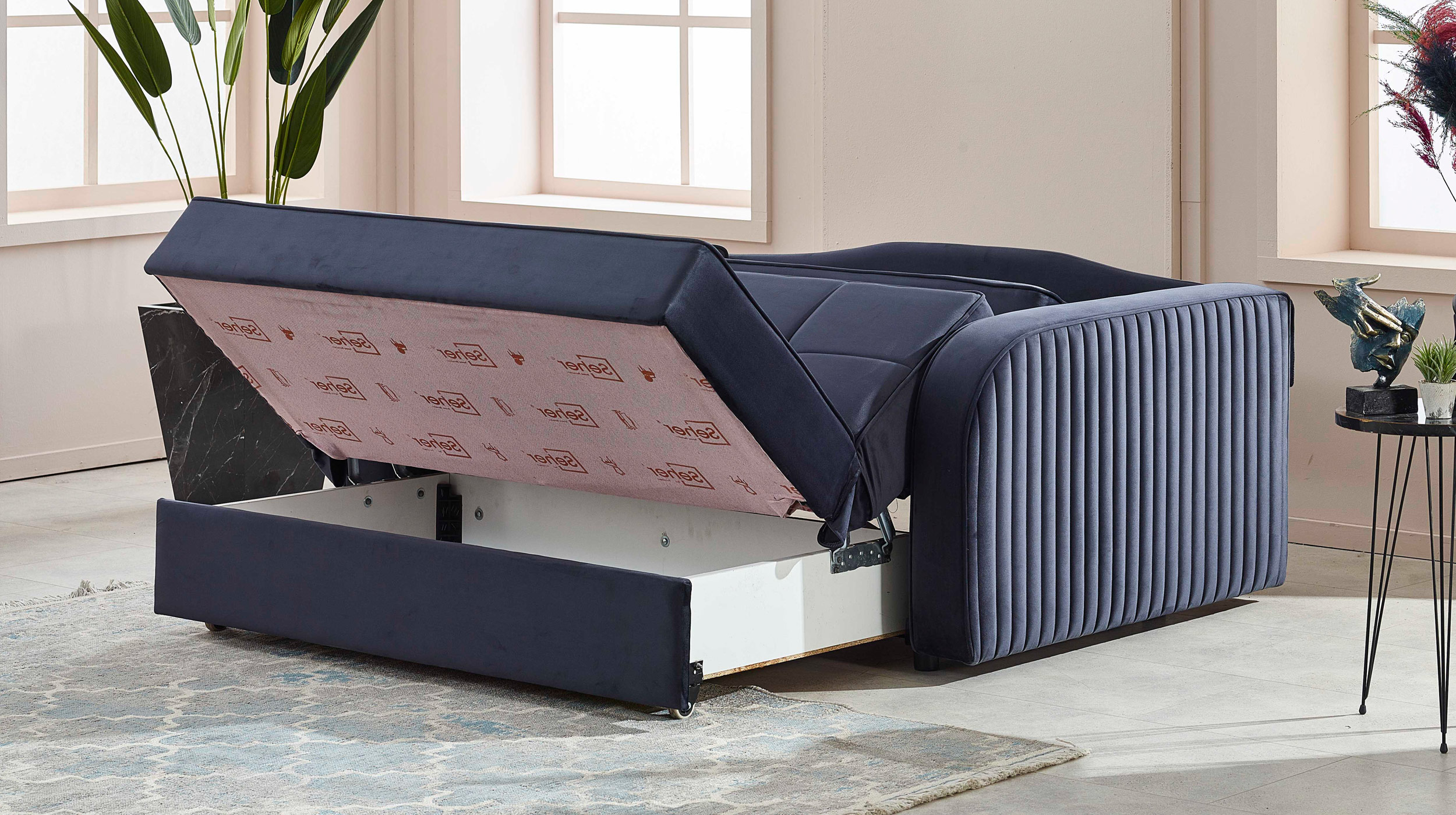 Schlafsofa anthrazit Bettkasten Dauerschläfer 162 cm - FREDERICO