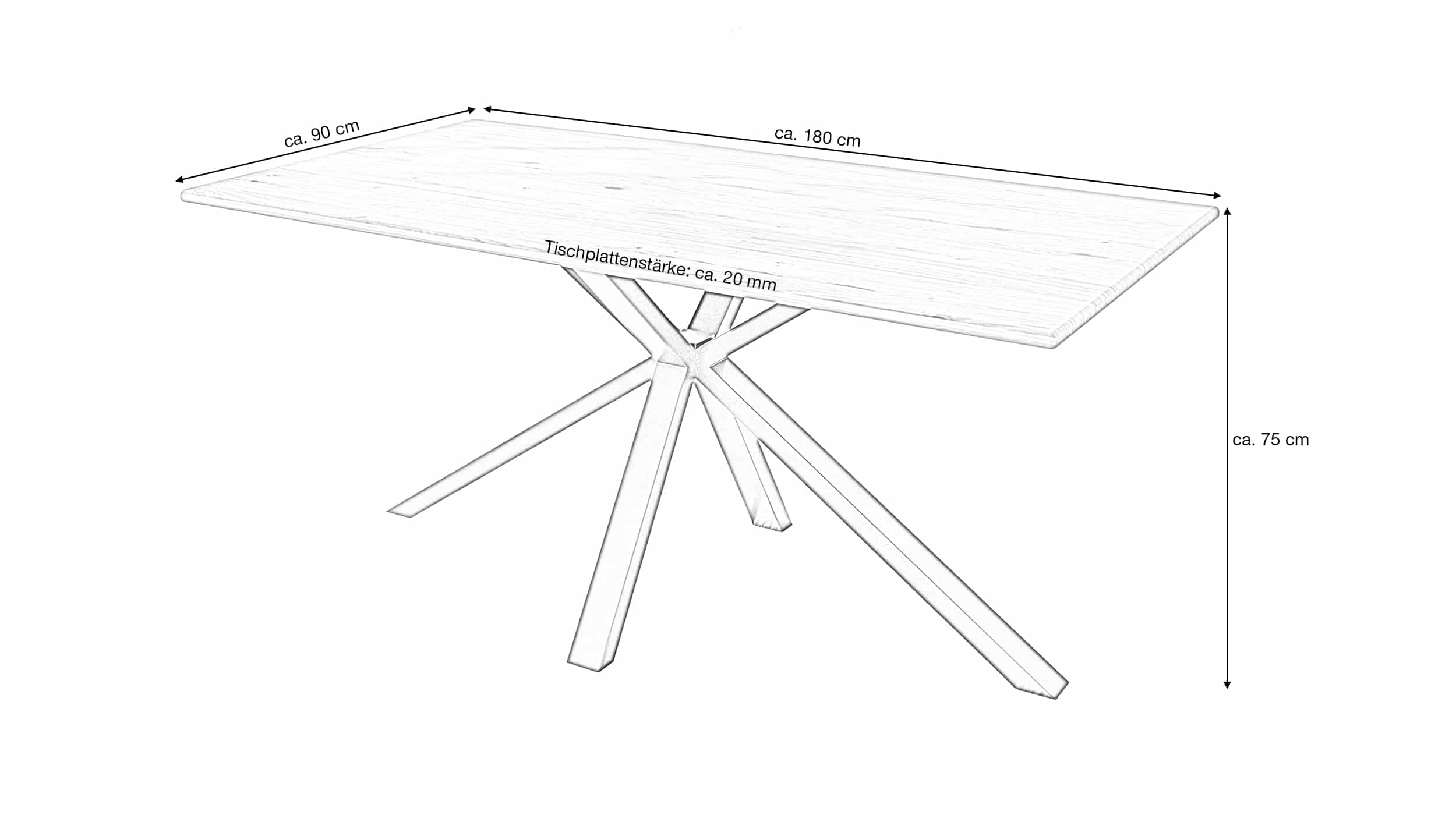 Esstisch Massivholztisch 180 cm massiv Wildeiche geölt - TOMKE