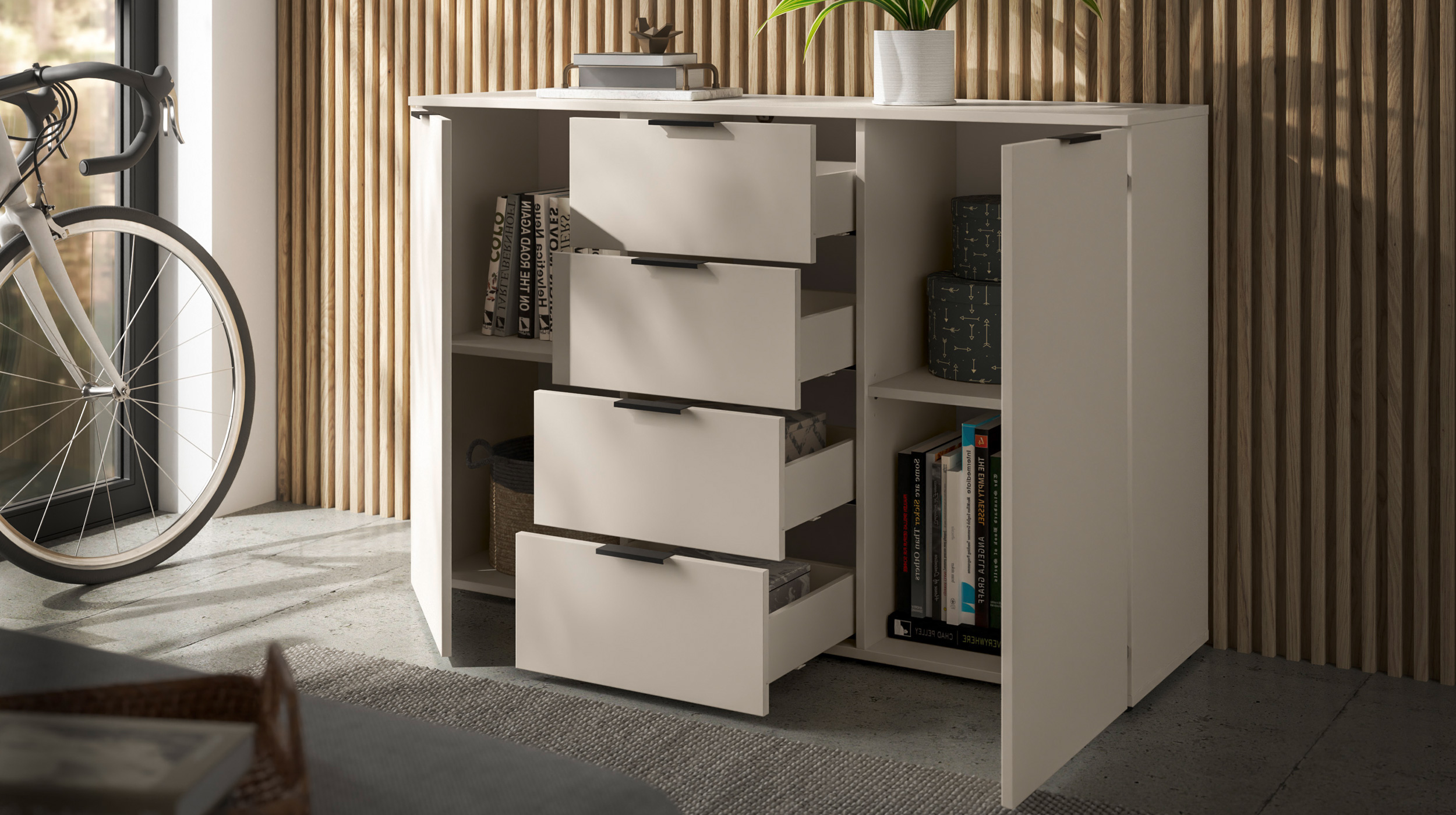 Kommode mit 4 Schubladen beige 135 x 40 cm - LINZ
