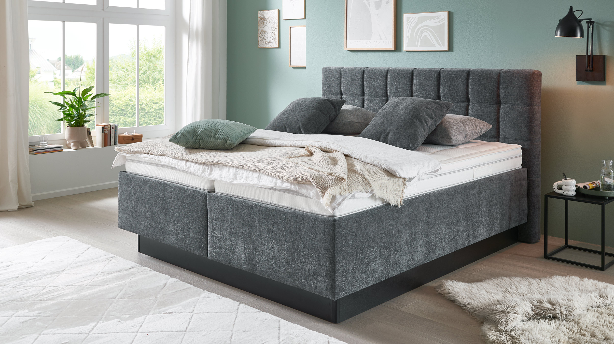 Boxbett 180 x 200 cm mit Bettkasten anthrazit Chenille - SENSINO 