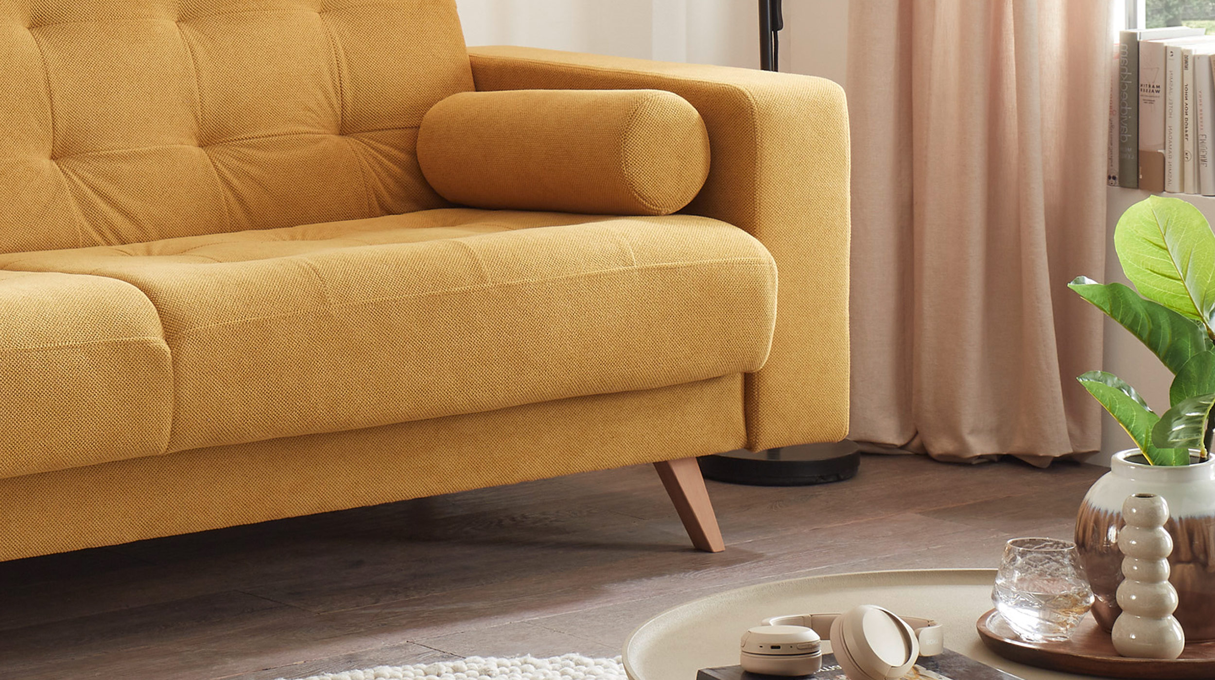 Einzelsofa 3-Sitzer gelb Schlaffunktion Bettkasten 230 cm - TRANDAL