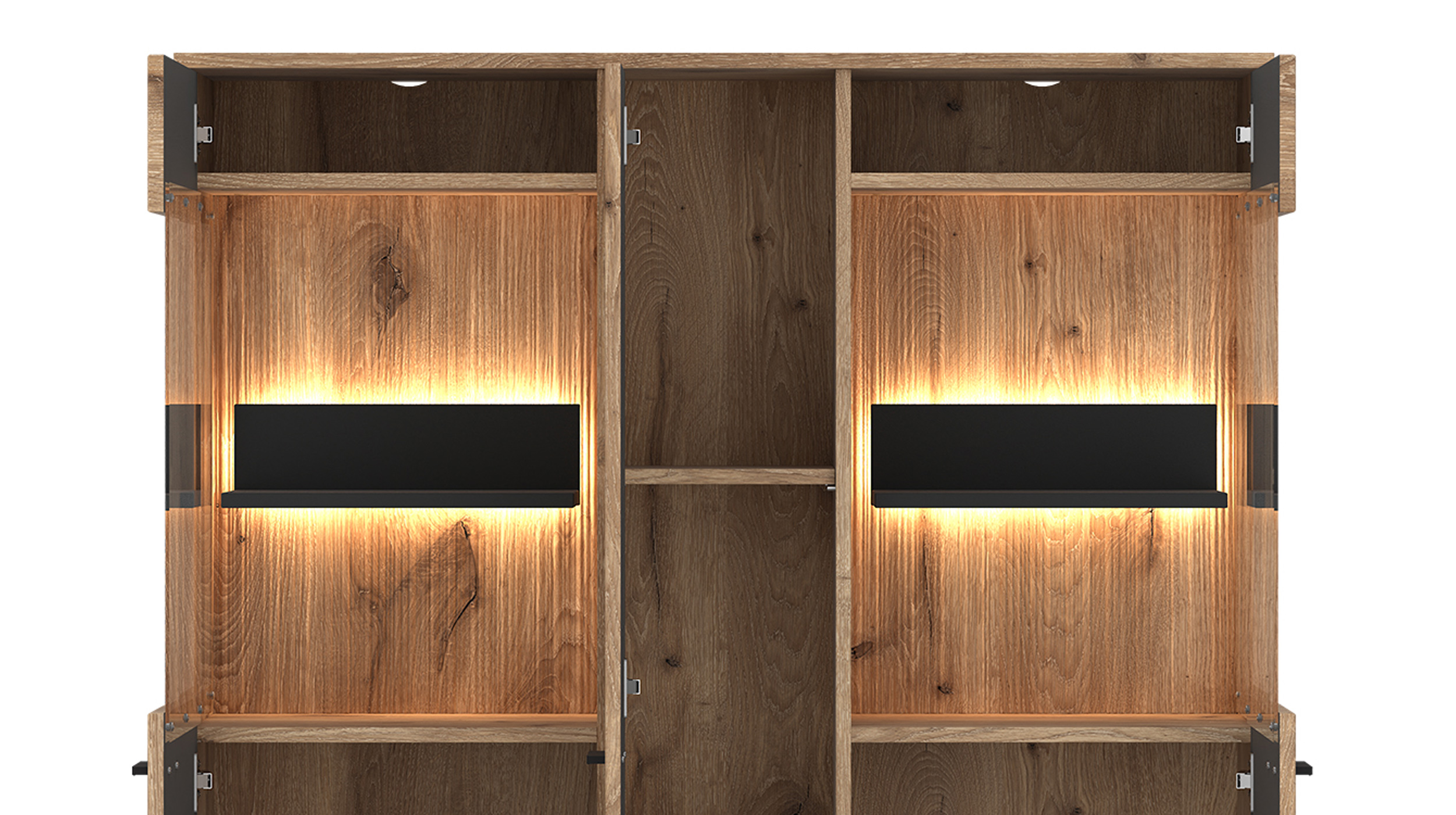 Highboard mit 2 Glastüren Viking Eiche - Beleuchtung 115 cm - PARDOO