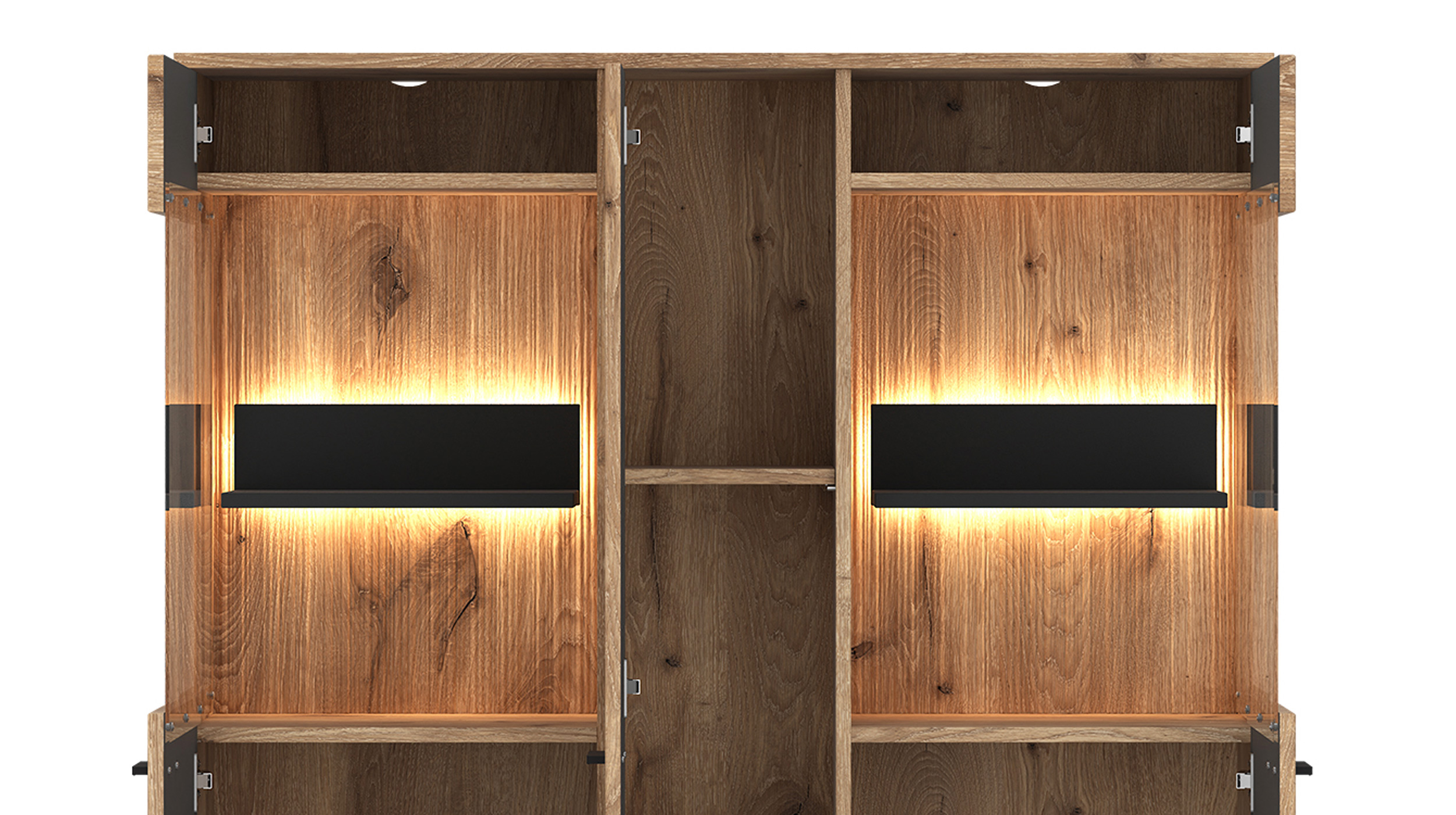 Highboard mit 2 Glastüren Viking Eiche - Beleuchtung 115 cm - PARDOO