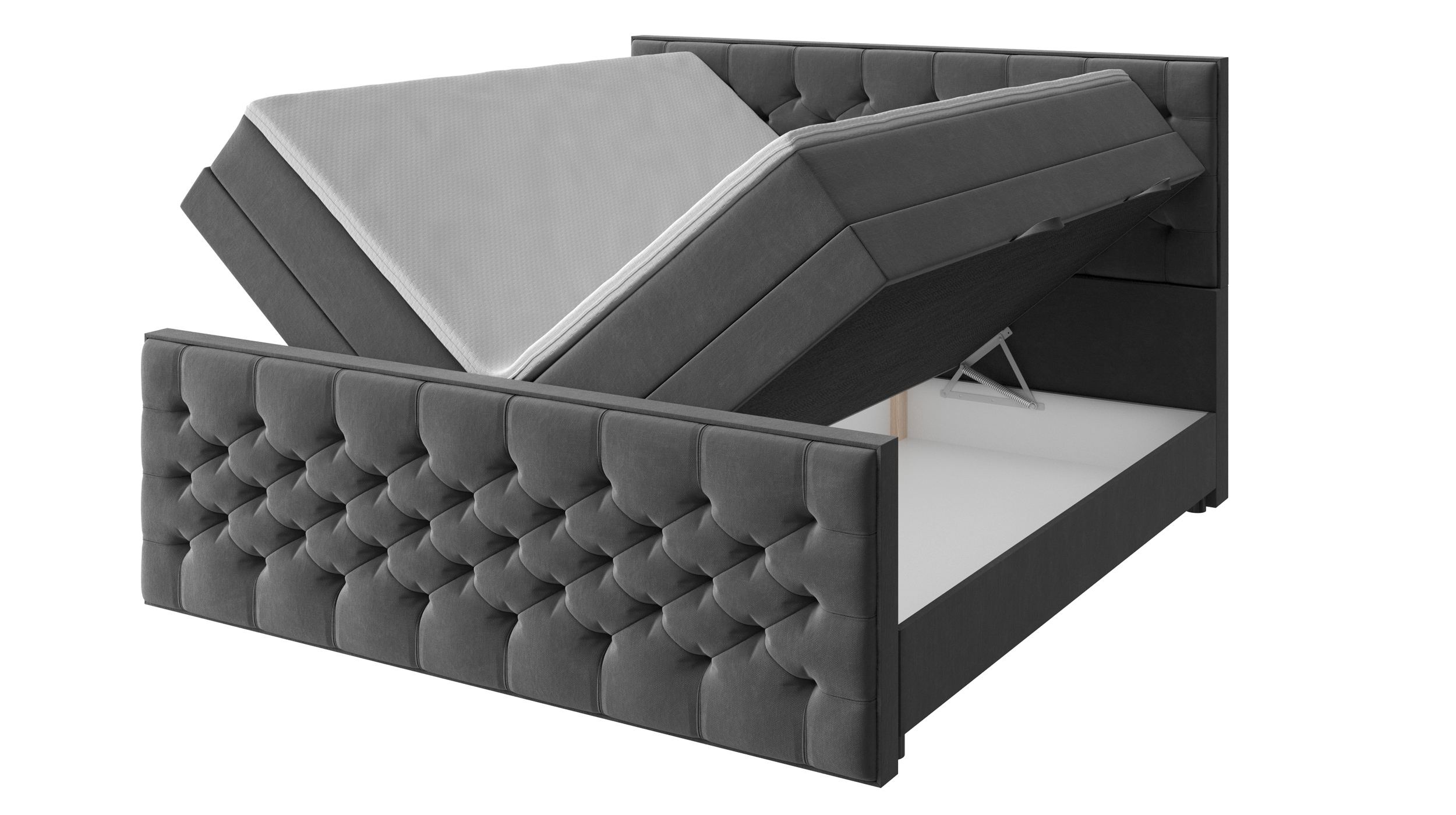 Boxspringbett 200 x 200 cm mit Bettkasten grau - LANCIANO 