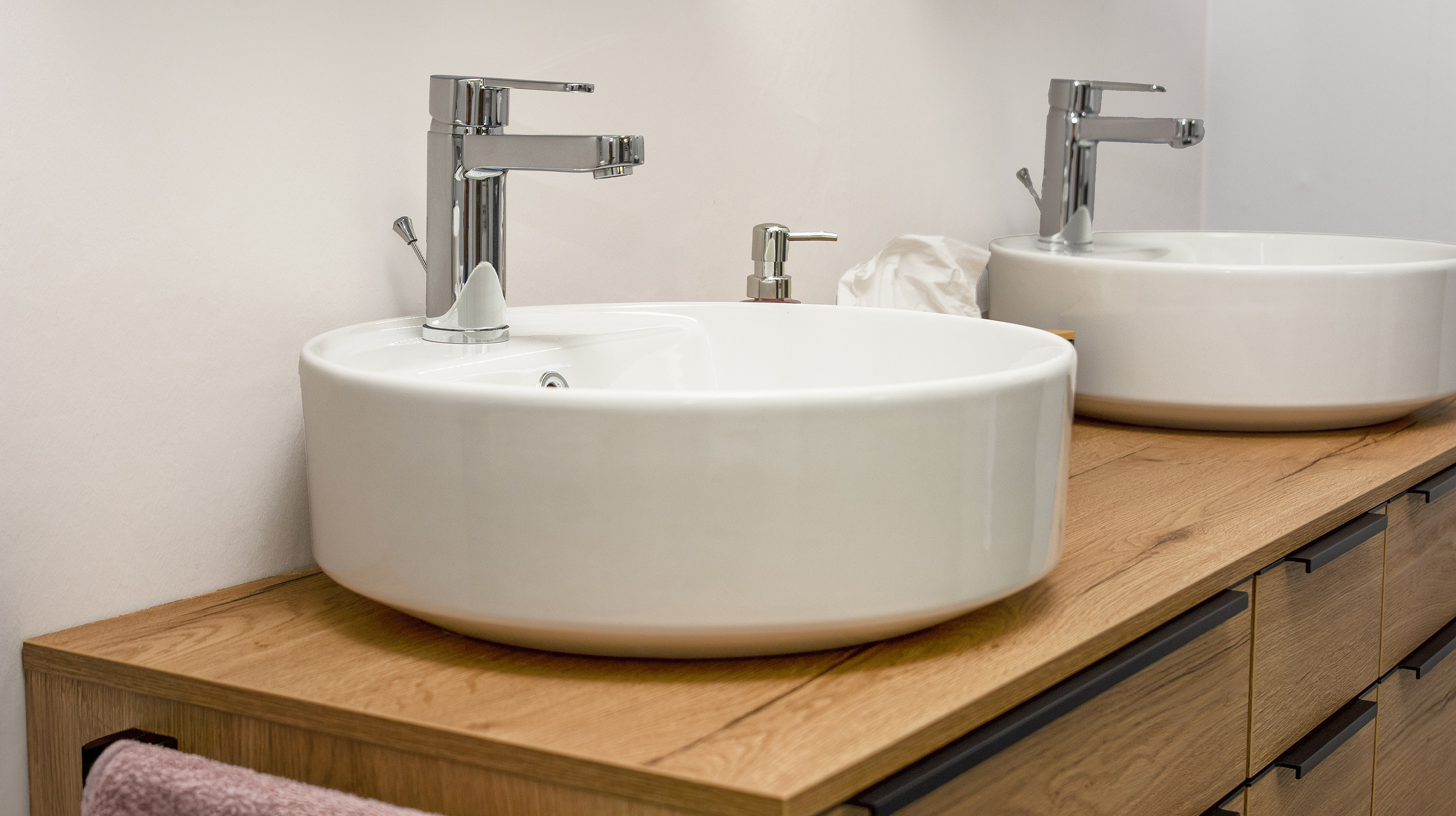 Badmöbel-Set Eiche - 7 Teile - Doppelwaschtisch 151 cm - SKYE