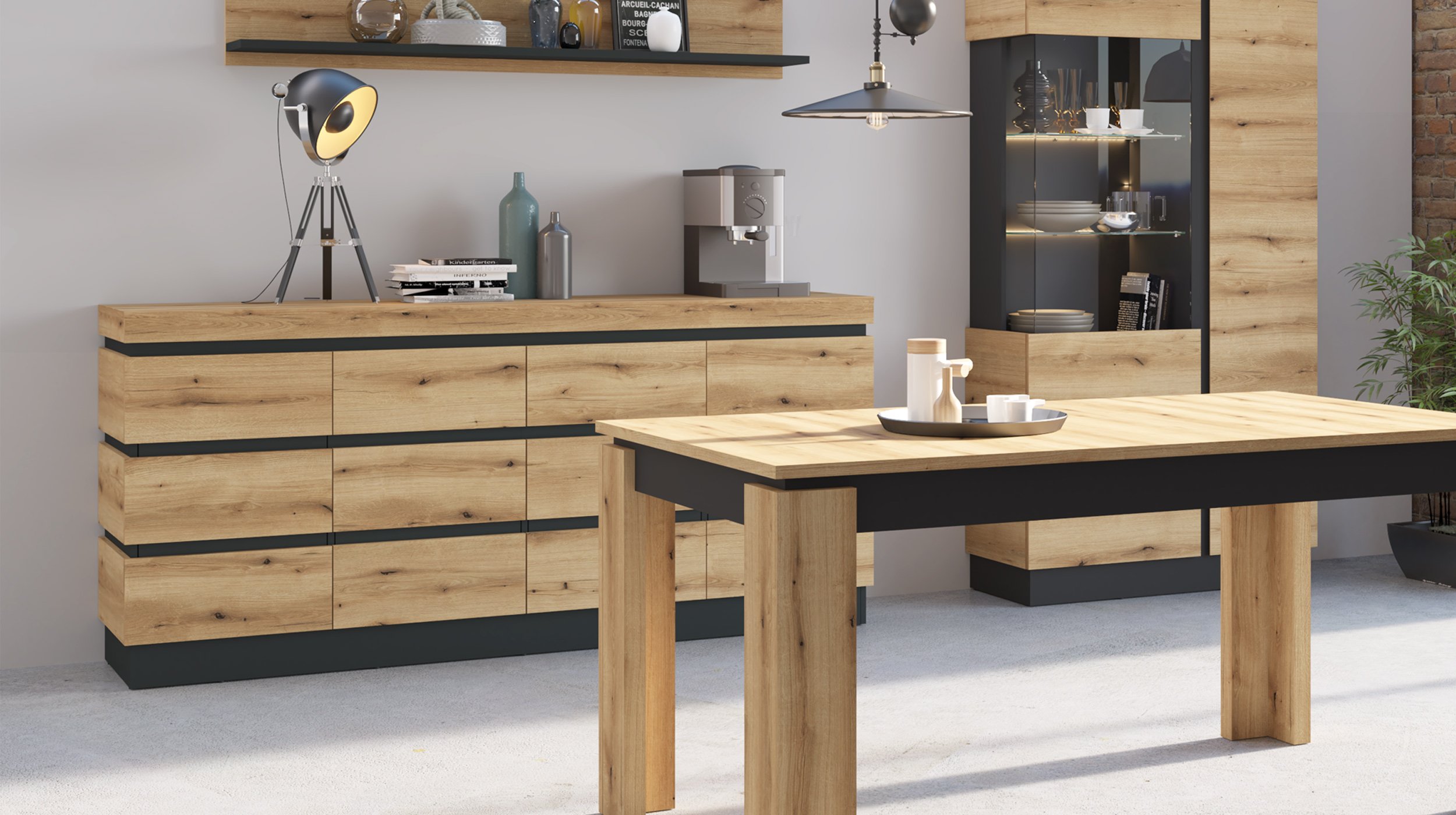 Sideboard Coast Evoke Eiche - grau 201 cm - CORTE
