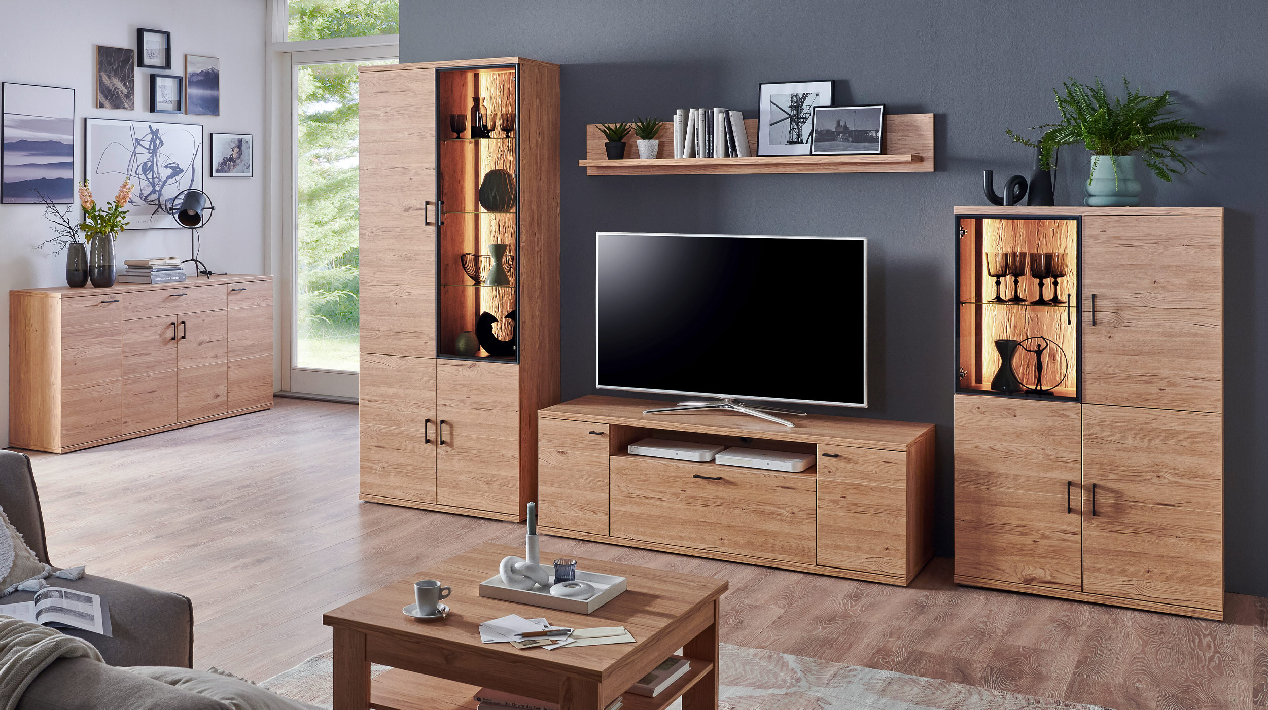 Wohnwand Gustavson Eiche 360 cm - Anbauwand- OLSBERG 