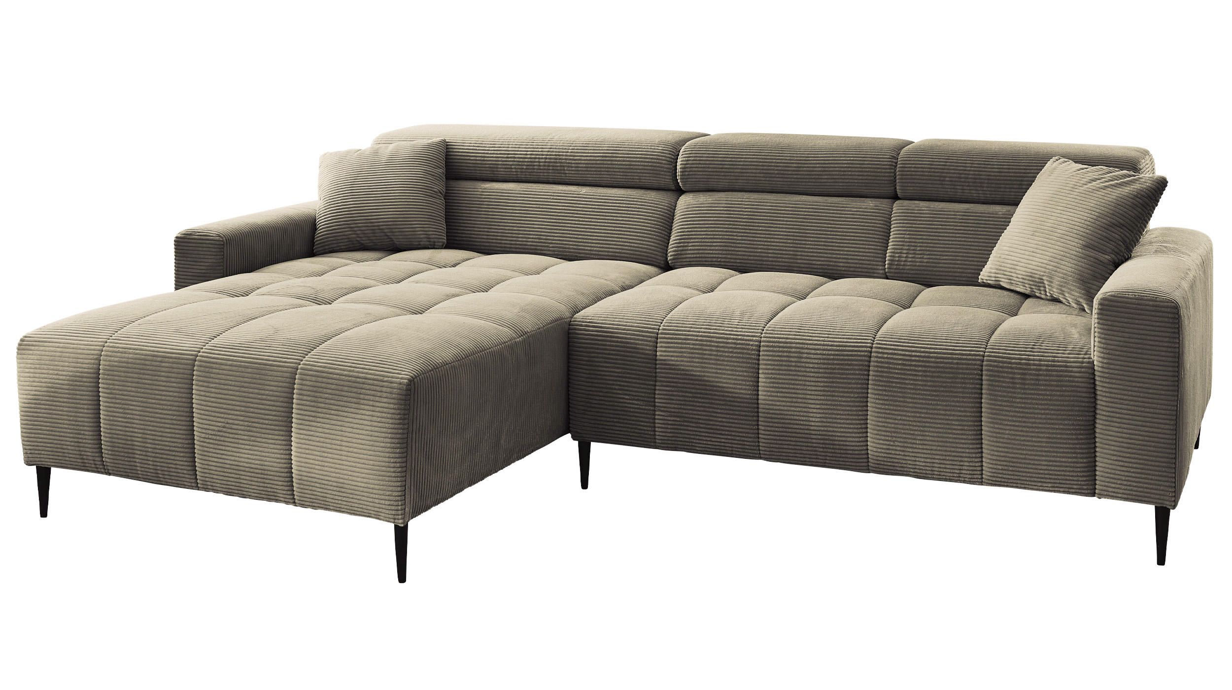 Ecksofa Cord grün ausziehbar - Sitztiefenverstellung 256 cm - OT links - SIMPLE Ecksofa Cord grün ausziehbar - Sitztiefenverstellung 256 cm - OT links - SIMPLE