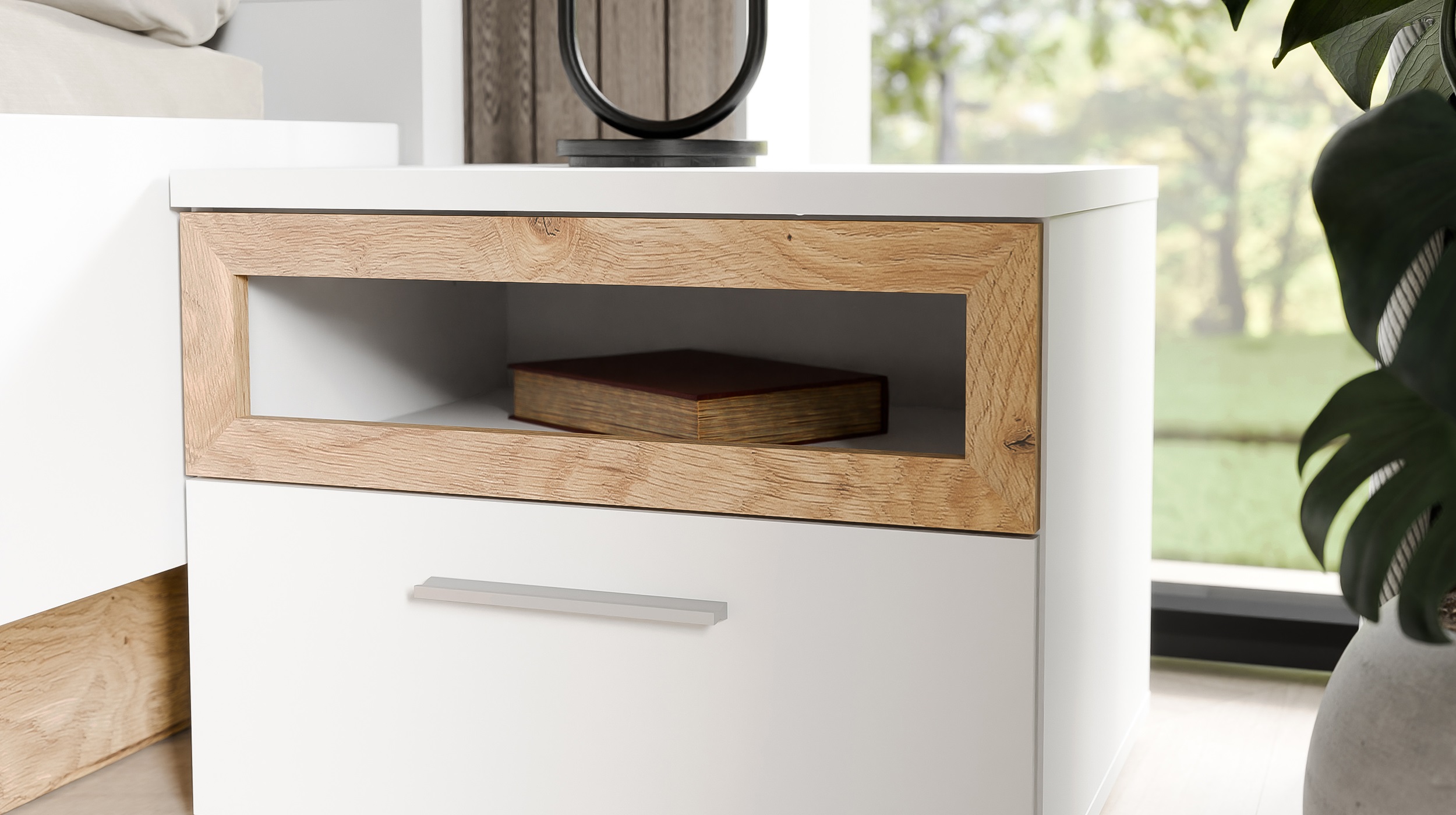 Nachttisch Paar weiß 52 x 42 cm mit Schublade - MAYACUS 