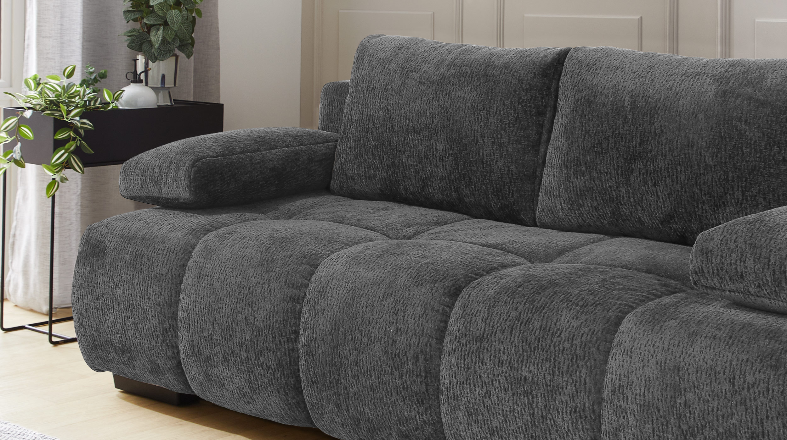 Schlafsofa grau mit Bettkasten 213 cm - RENO 