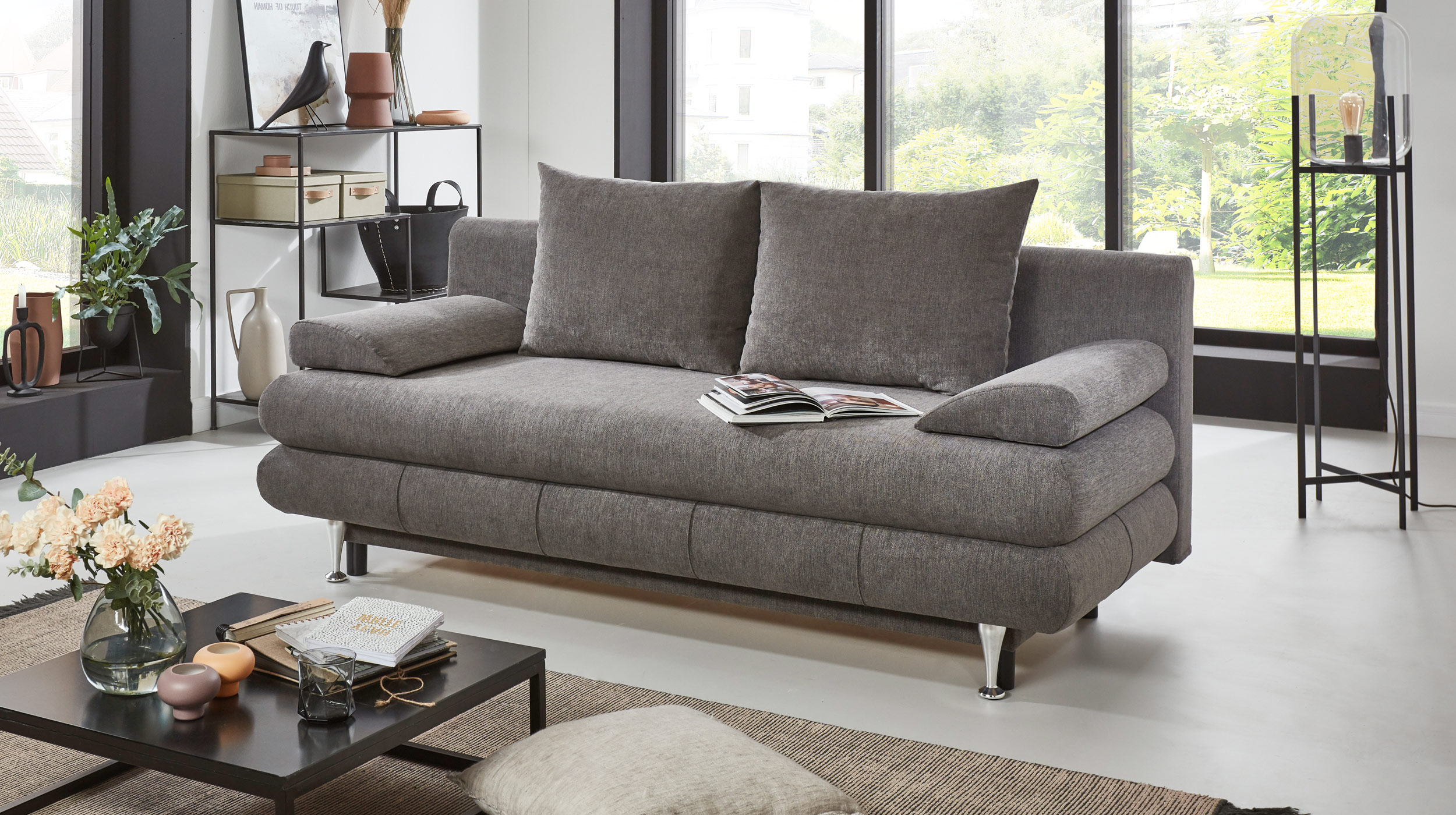 Schlafsofa taupe Bettkasten ausziehbar Federkern 196 cm - BENFELD