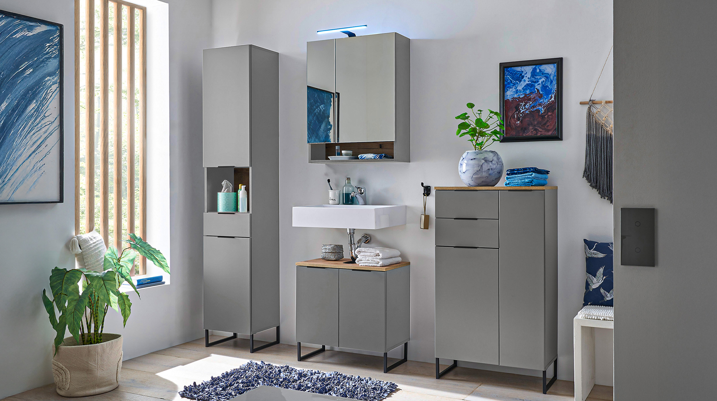 Spiegelschrank grau Evoke Eiche 60 cm - mit Beleuchtung - DALIA