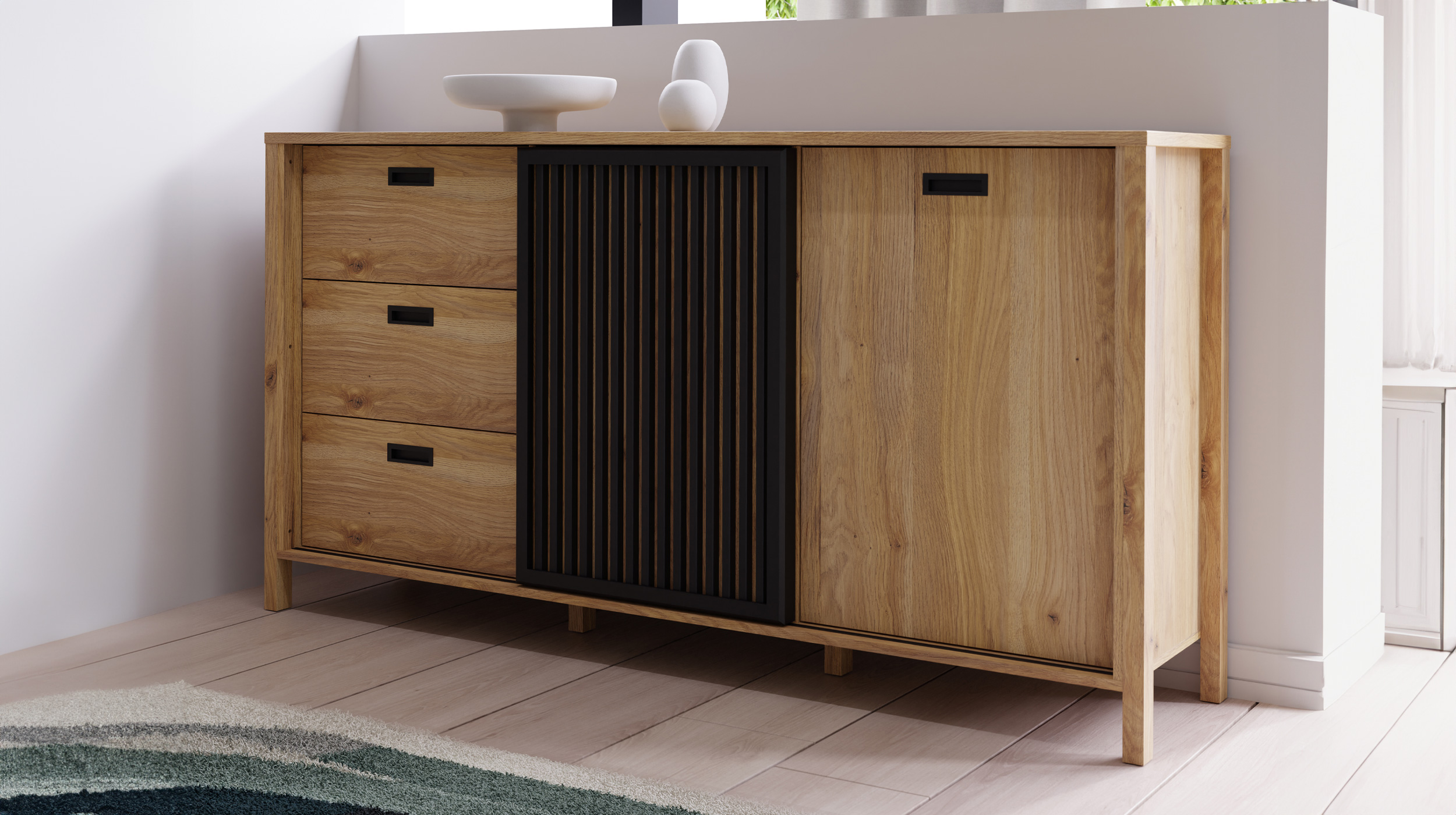 Sideboard - Schiebetür - Mauvella Eiche - schwarz - 175 cm - JYTANA