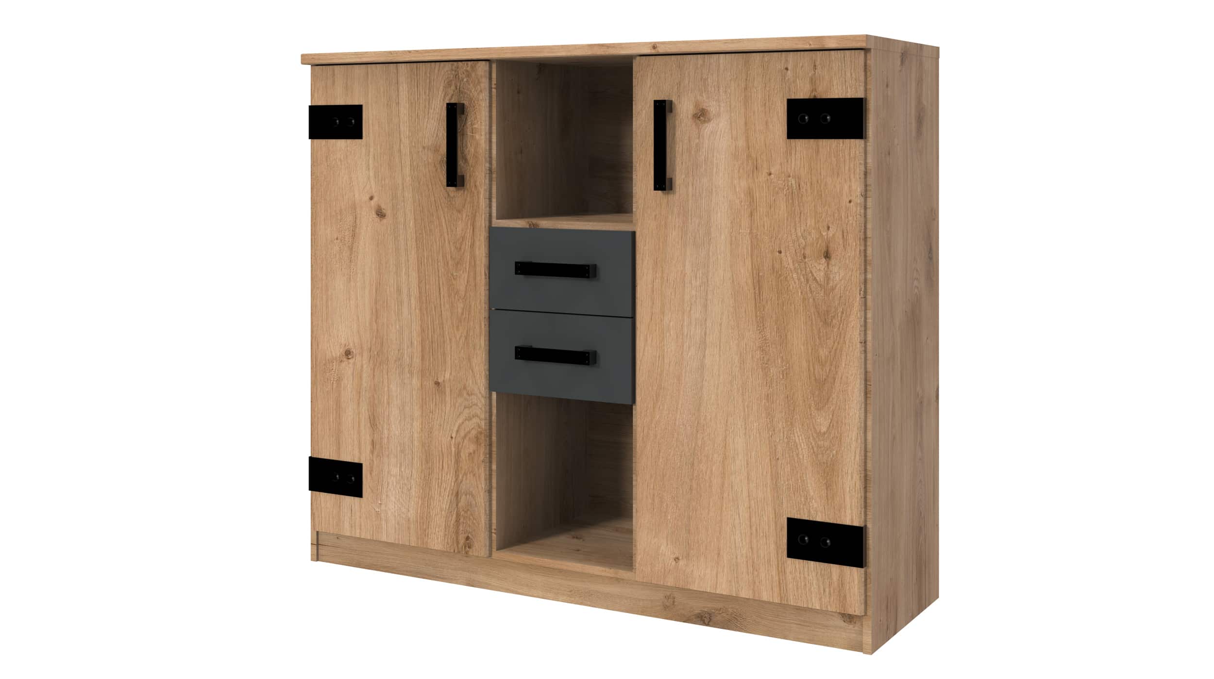 Highboard mit 2 Schubladen Eiche - graphit 124 cm - LIVERPOOL 