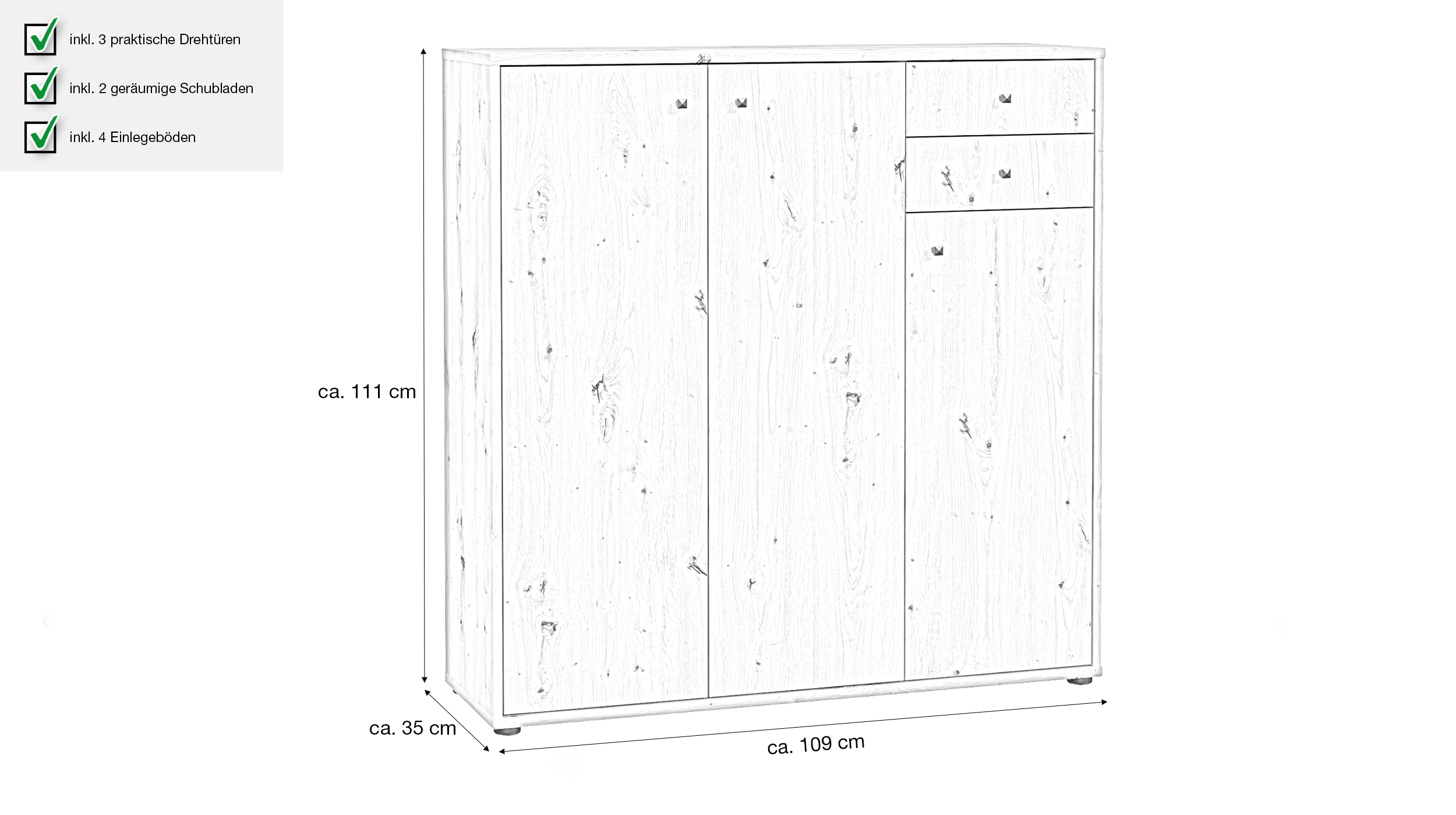 Kommode mit Schubladen Artisan Eiche 111 cm - TEMPRA