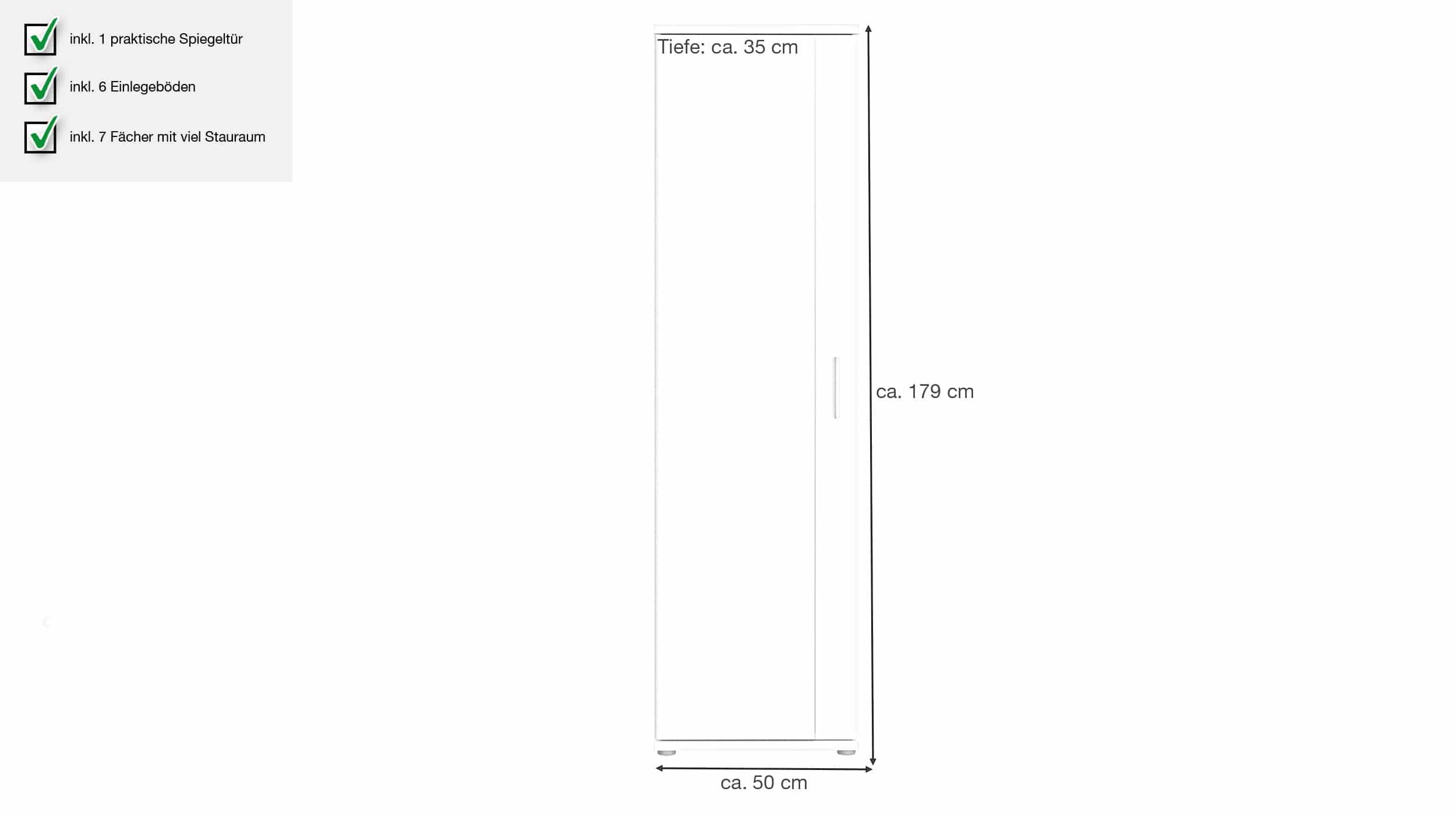 Mehrzweckschrank mit Spiegel weiß 50 x 179 cm - NET