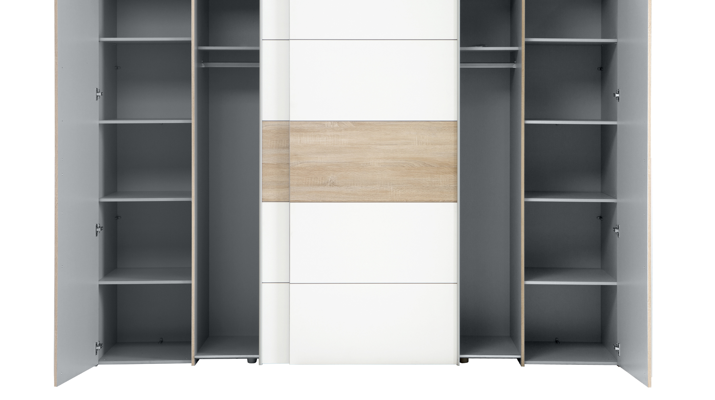 Kleiderschrank Sonoma Eiche - weiß - 270 cm - Schwebetüren - NARAGO