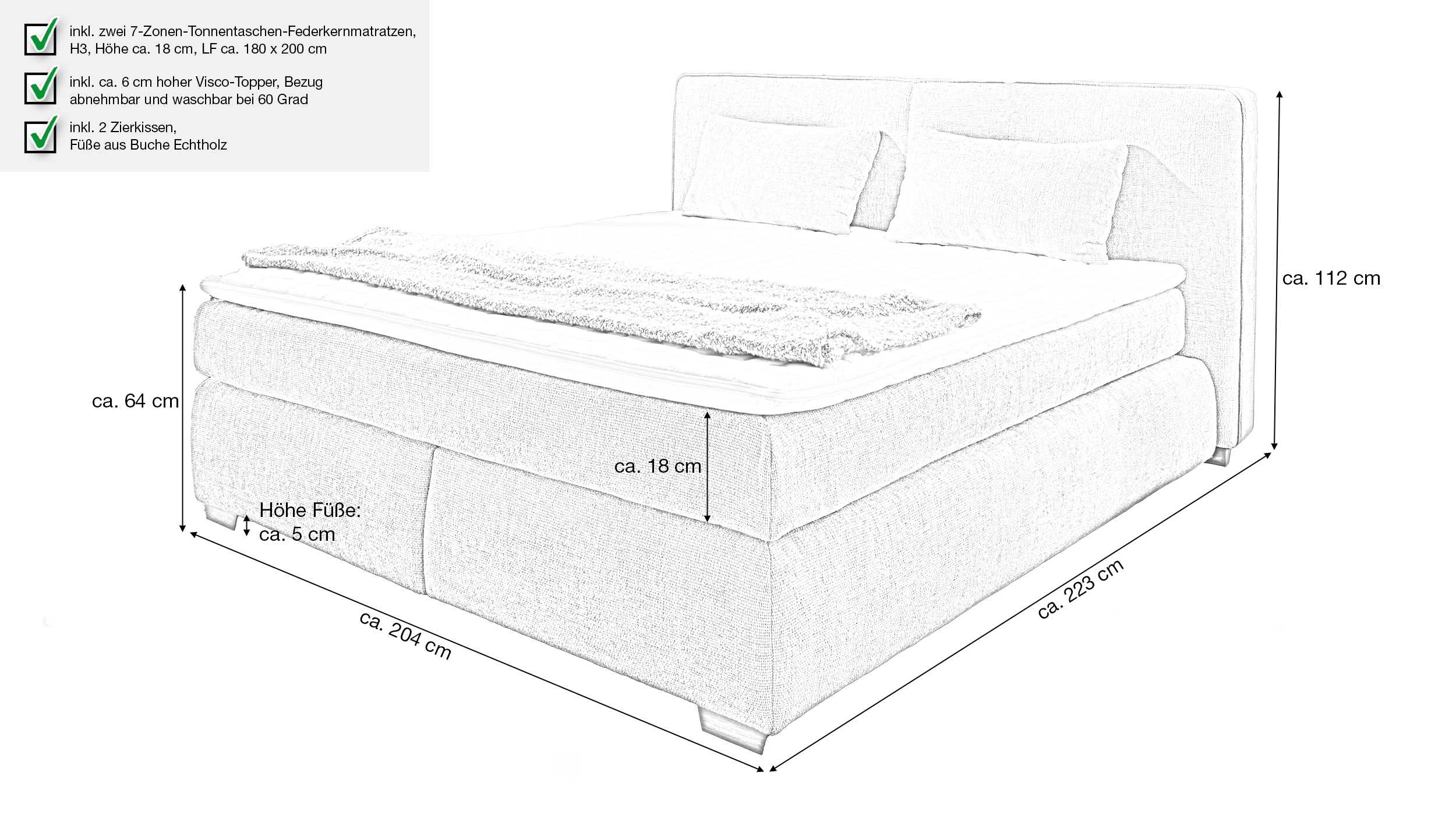 Boxspringbett 180 x 200 cm Chenille grau-beige - VALENTINA
