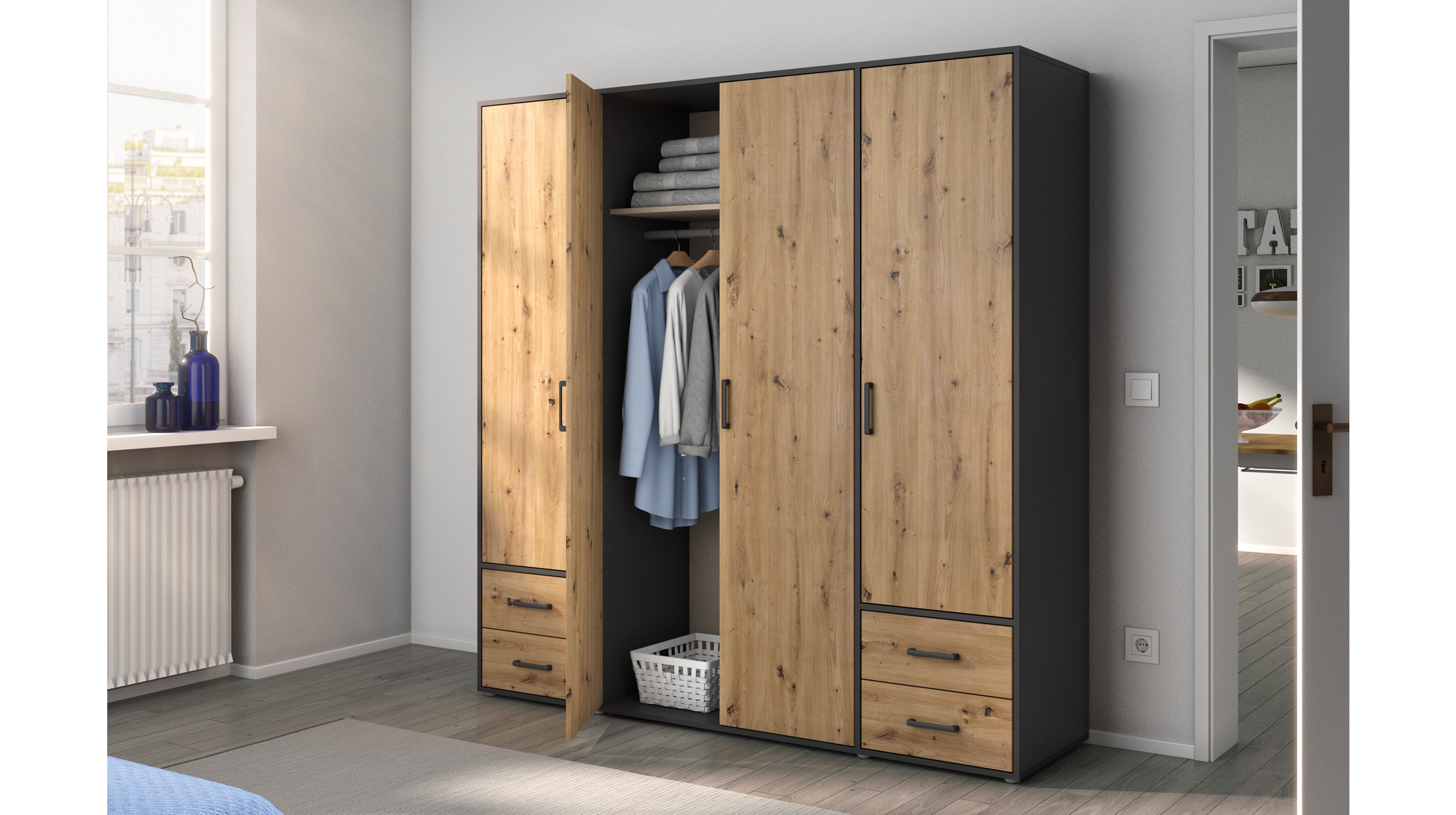 Kleiderschrank Artisan Eiche - grau - 187 cm - rauch - VOYAGER