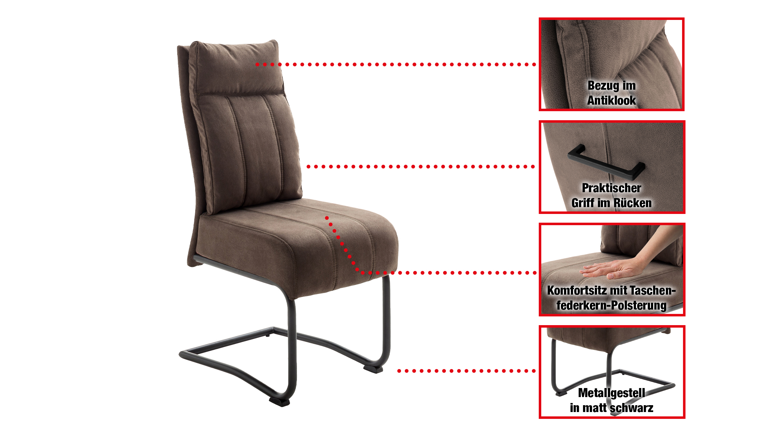 Schwingstuhl braun mit Taschenfederkern-Polsterung - Luxus Komfortsitz - AZUL