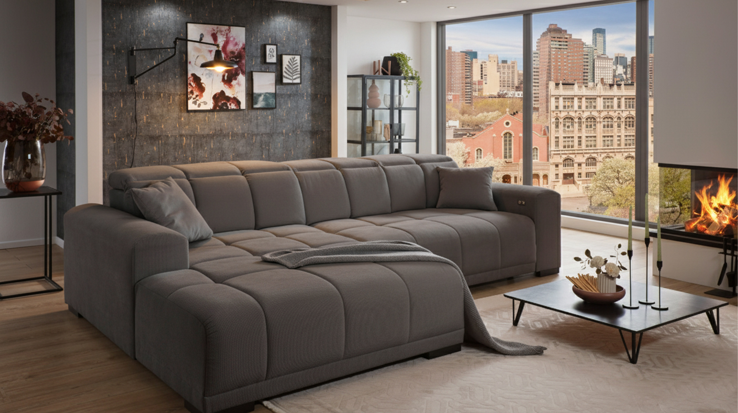 Ecksofa grau ausziehbar - Sitztiefenverstellung 301 cm - MASTER