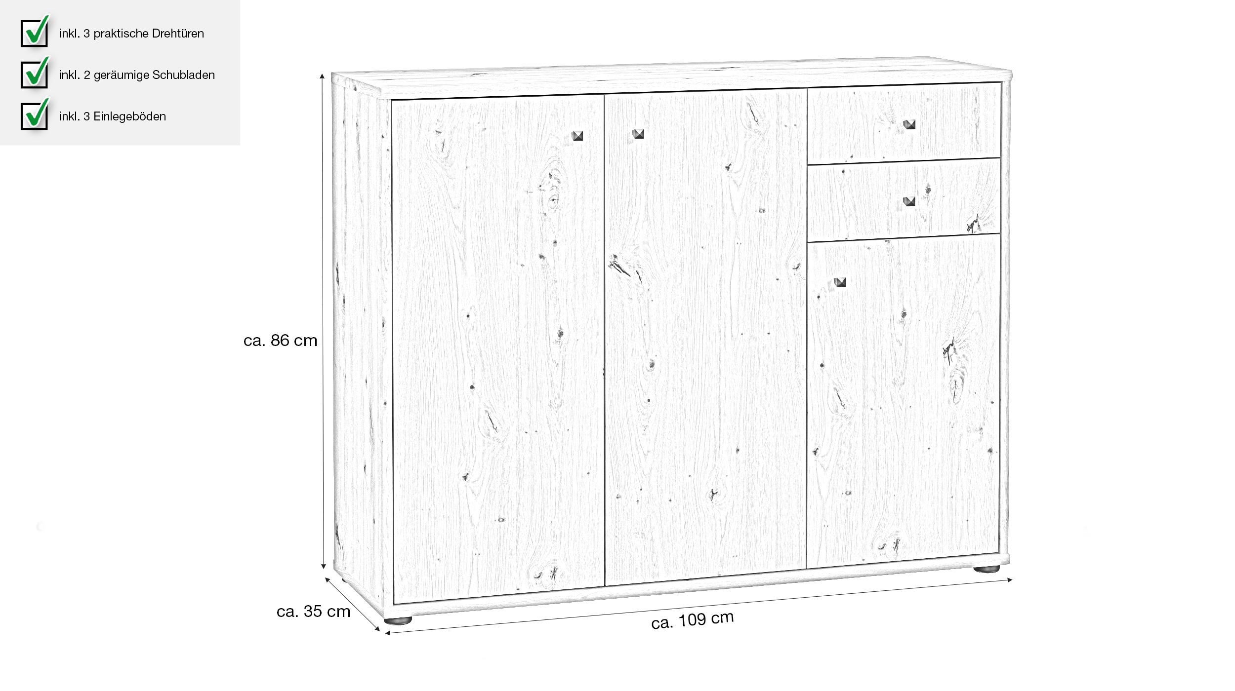 Kommode mit Schubladen Artisan Eiche 109 cm - TEMPRA
