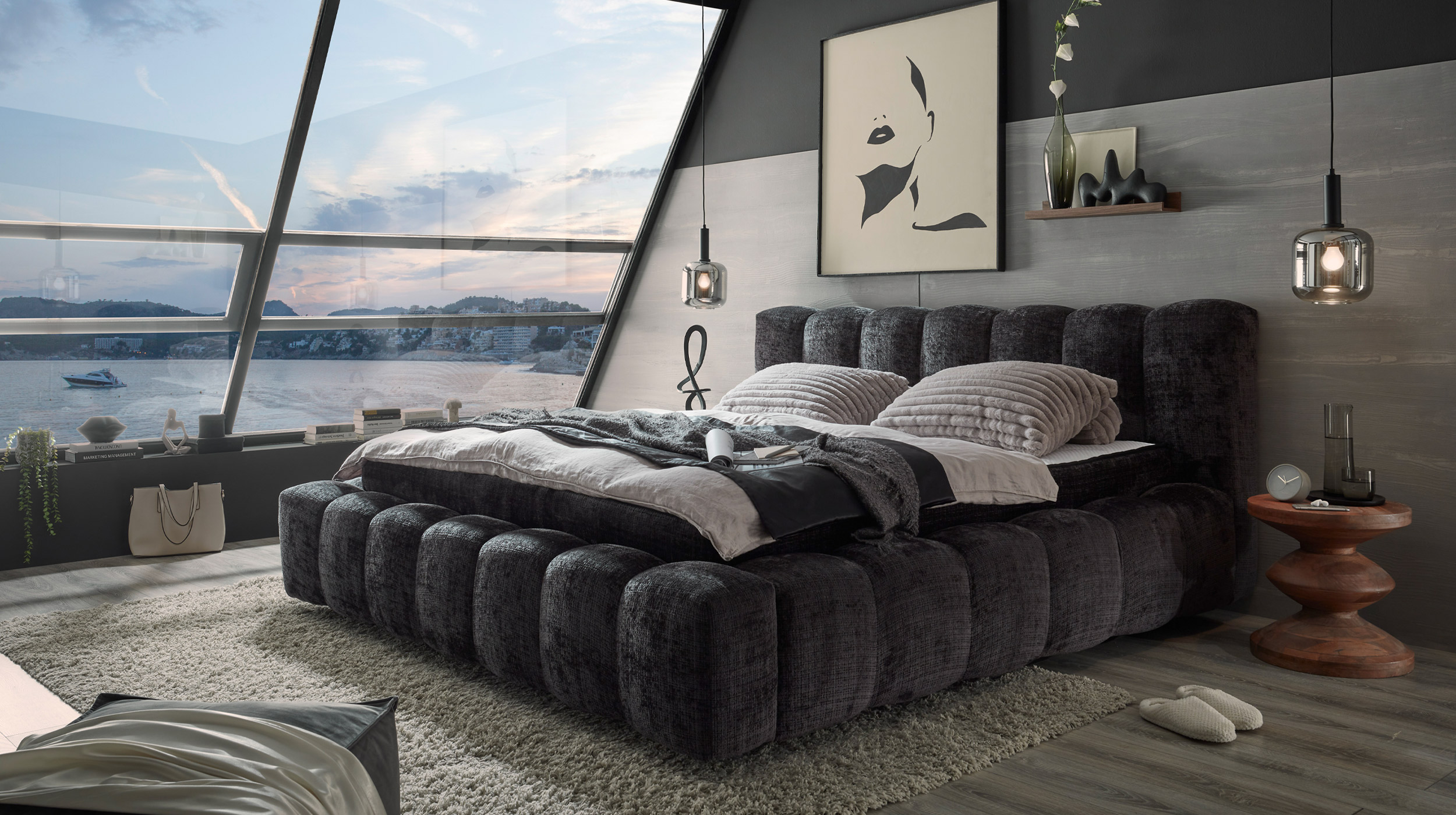 Polsterbett 180 x 200 cm schwarz Chenille - BEXLEY