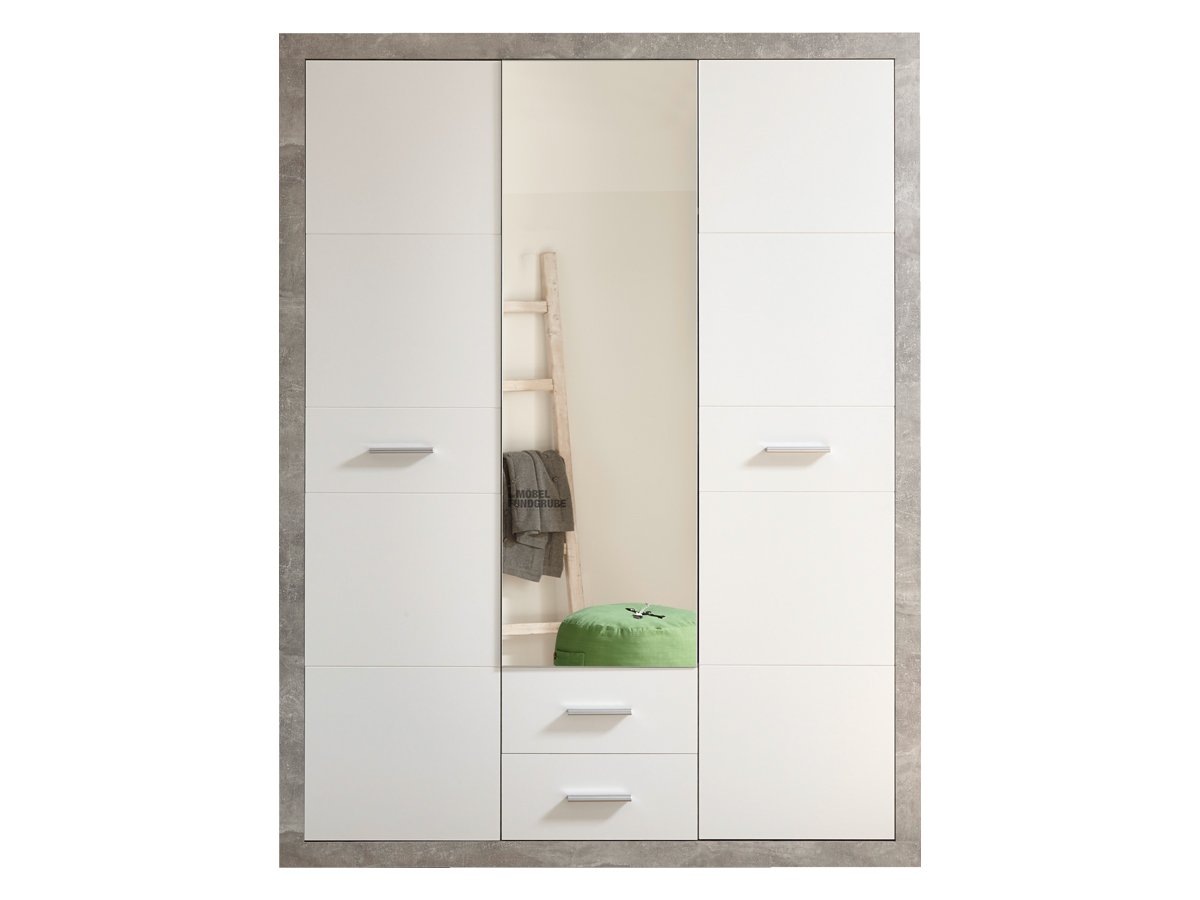 Kleiderschrank mit Spiegel Betonoptik - weiß 151 cm - STONE