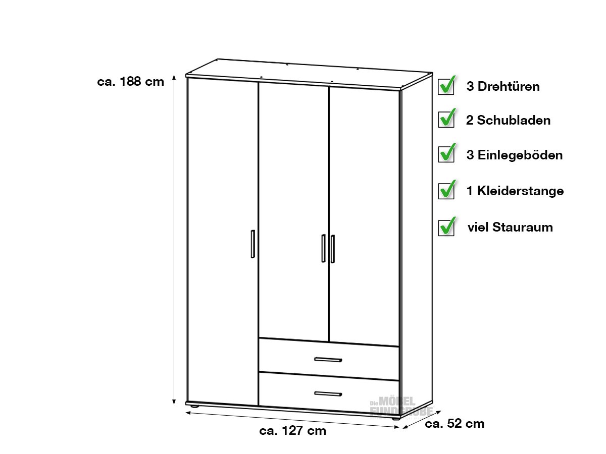 Kleiderschrank weiß 127 cm - von rauch - RASANT