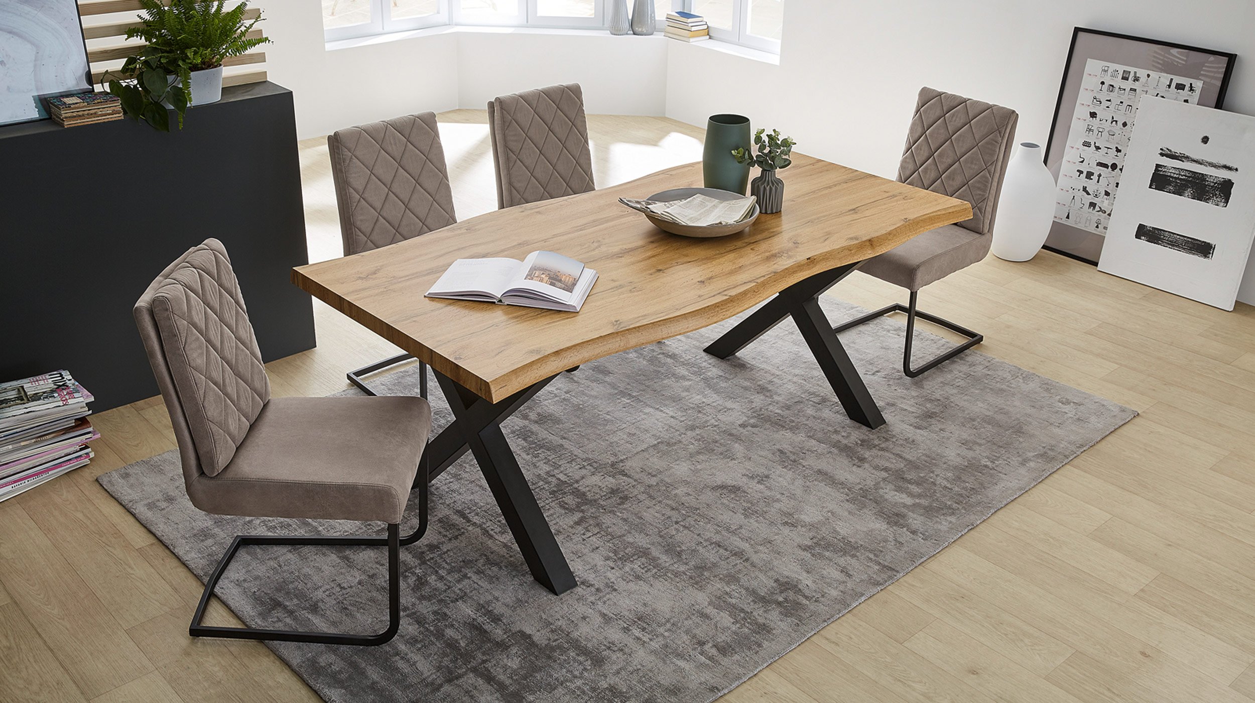Esstisch Baumkantentisch Optik 200 x 100 cm Wildeiche - MARLON