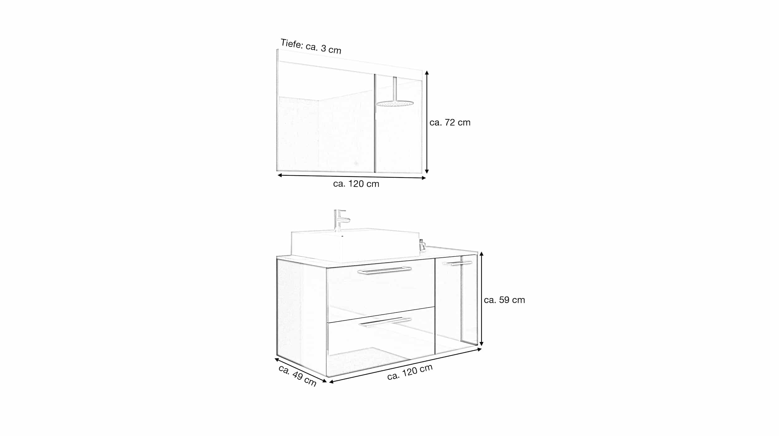 Nobilia Badmöbelset hochglanz grau - 2-tlg - Waschplatz 120 cm - FRANKA