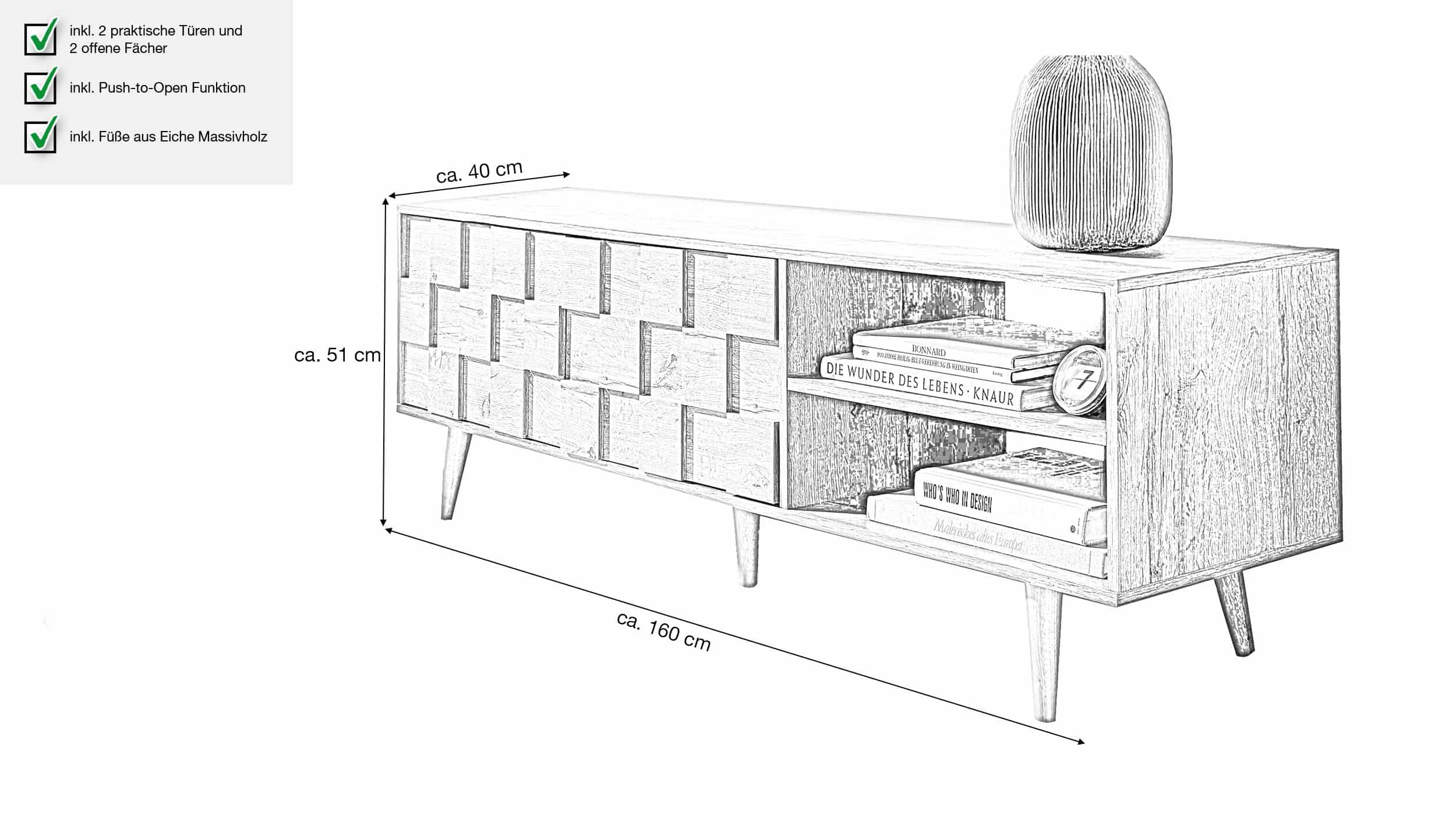 TV - Lowboard Eiche teilmassiv 160 cm - OAKVIN