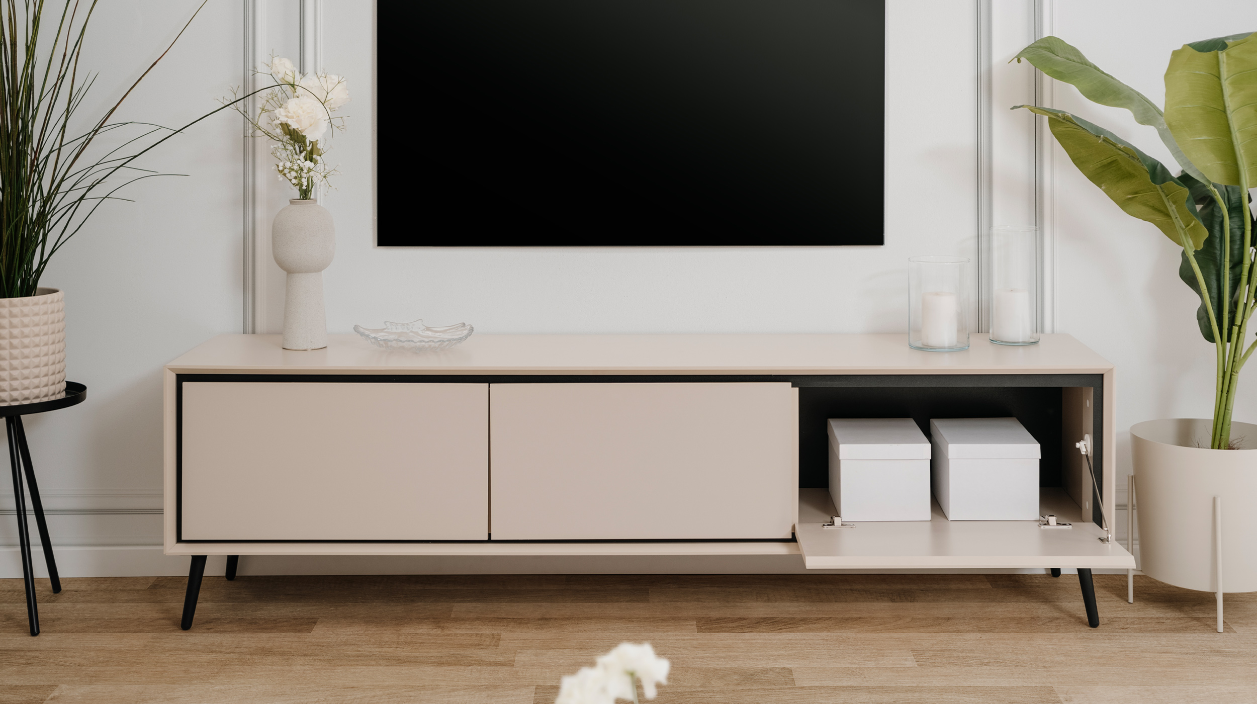 TV - Lowboard beige schwarz 175 cm TV-Board - ARONA
