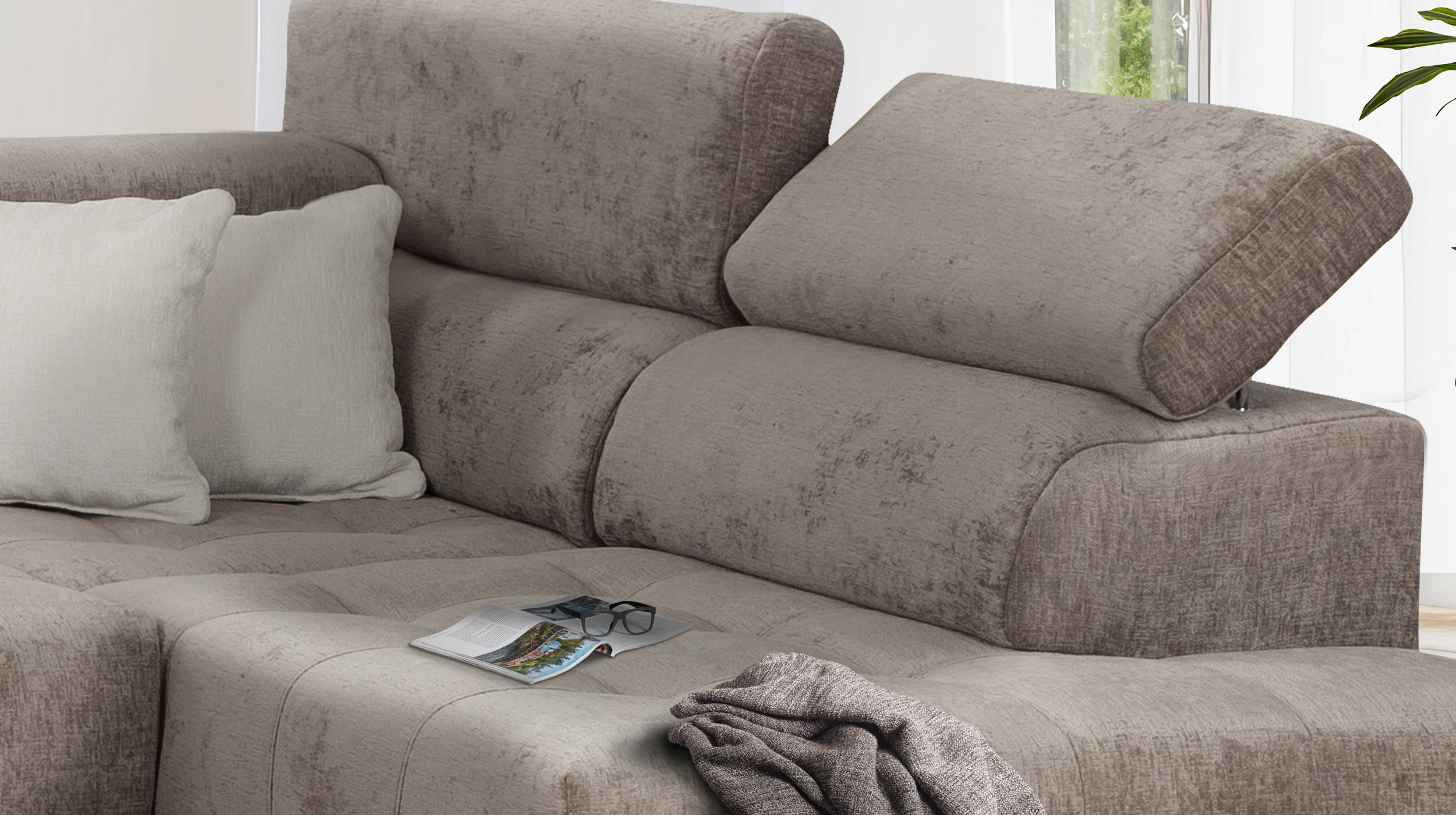 Wohnlandschaft taupe ausziehbar - Sitztiefenverstellung - BENEVENTO