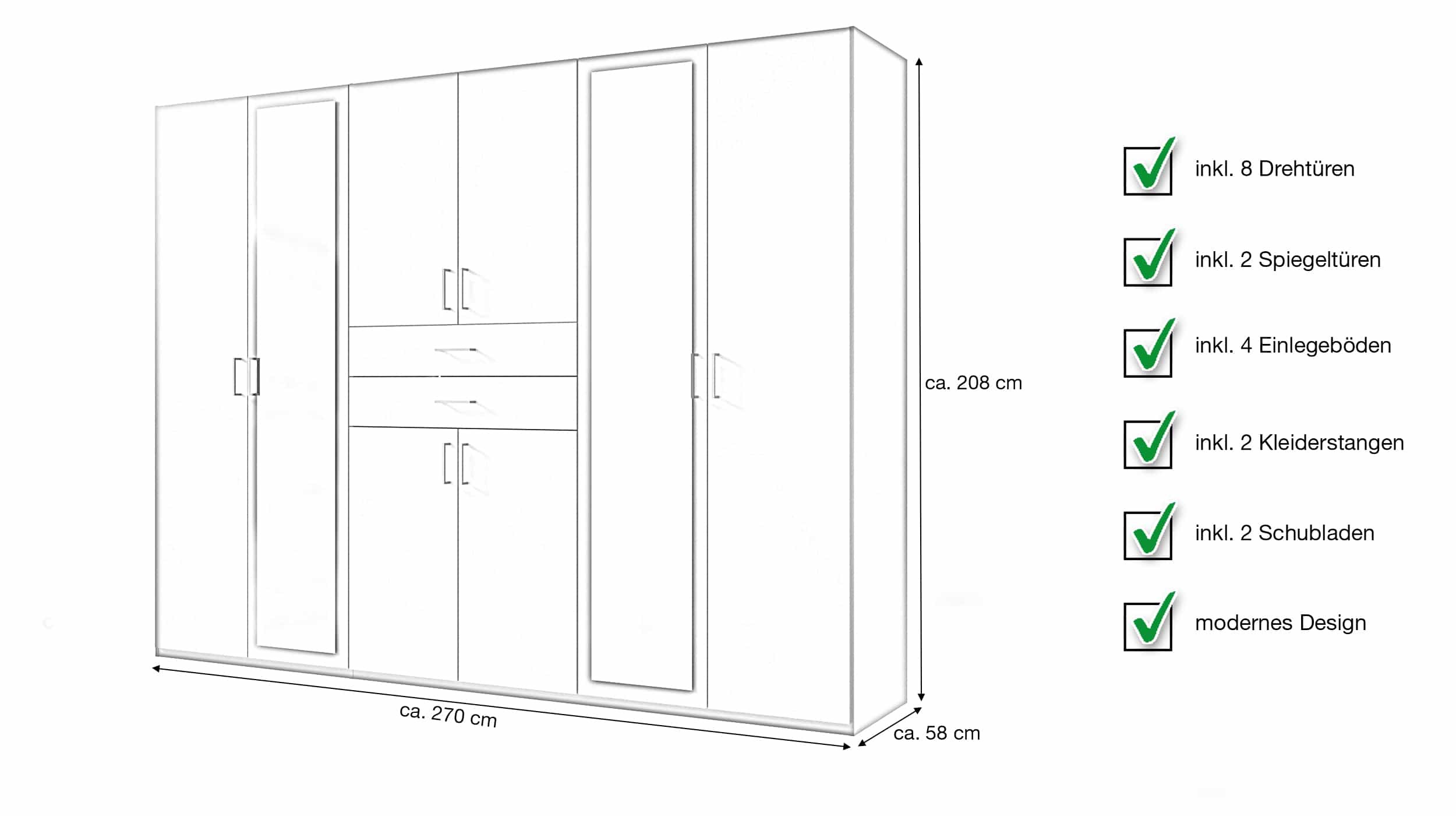 Kleiderschrank mit Spiegel - graphit - 270 cm - DILLINGEN