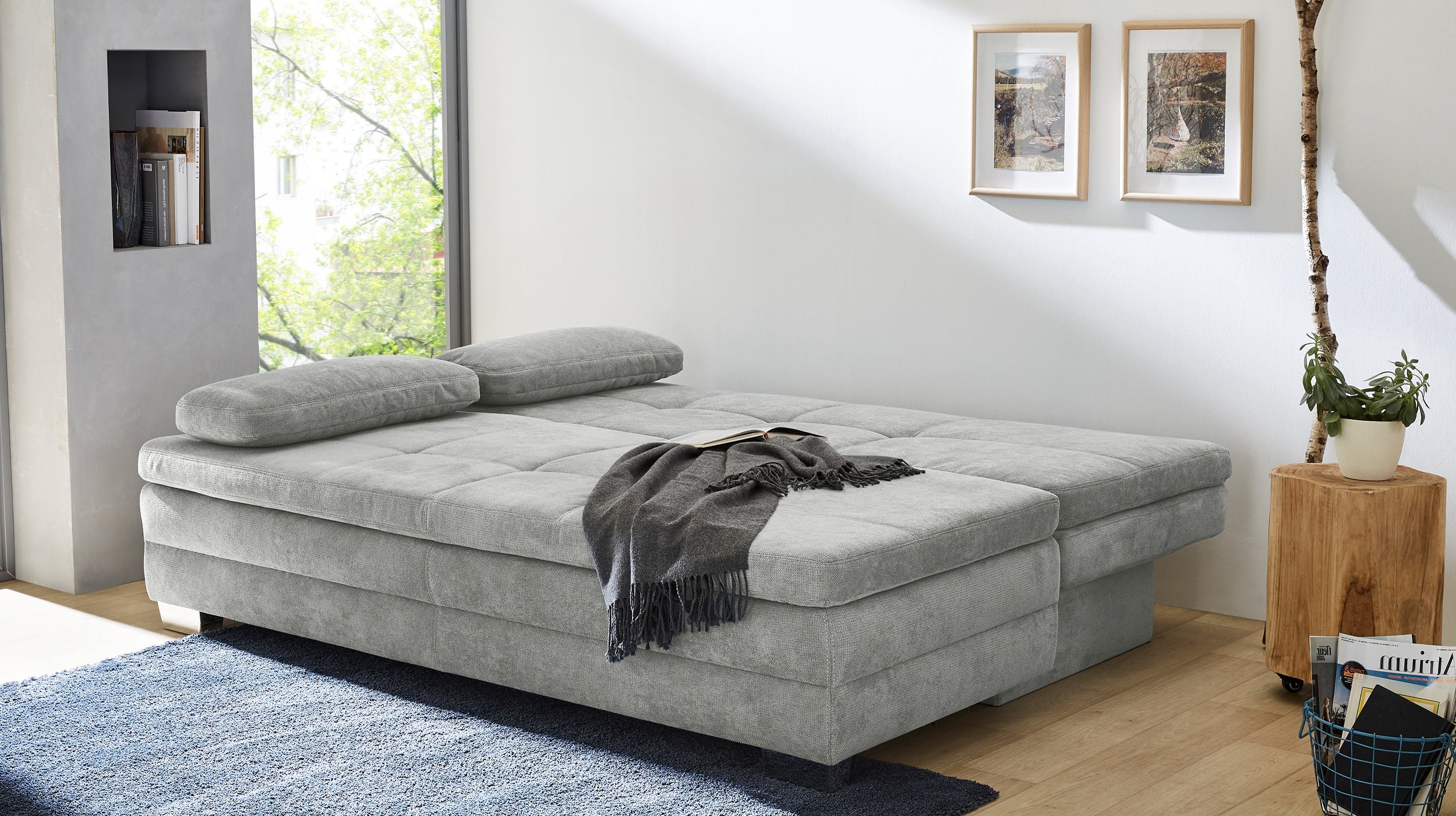 Schlafsofa grau Bettkasten Dauerschläfer Federkern 203 cm - LINDAU