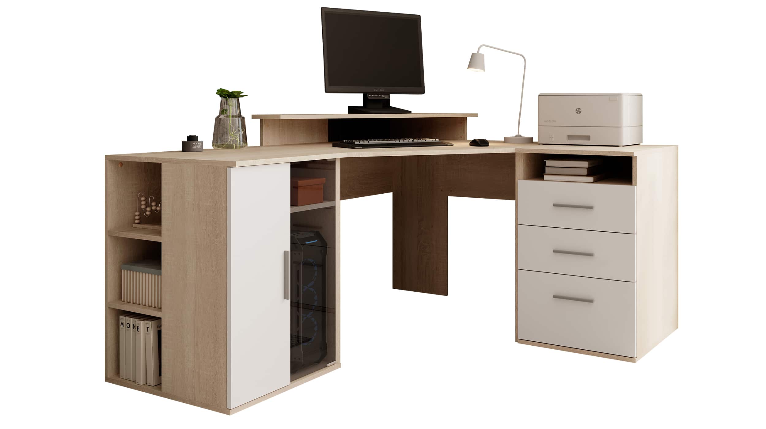 Eck-Schreibtisch Sonoma Eiche - weiß 173 cm - EFFECT