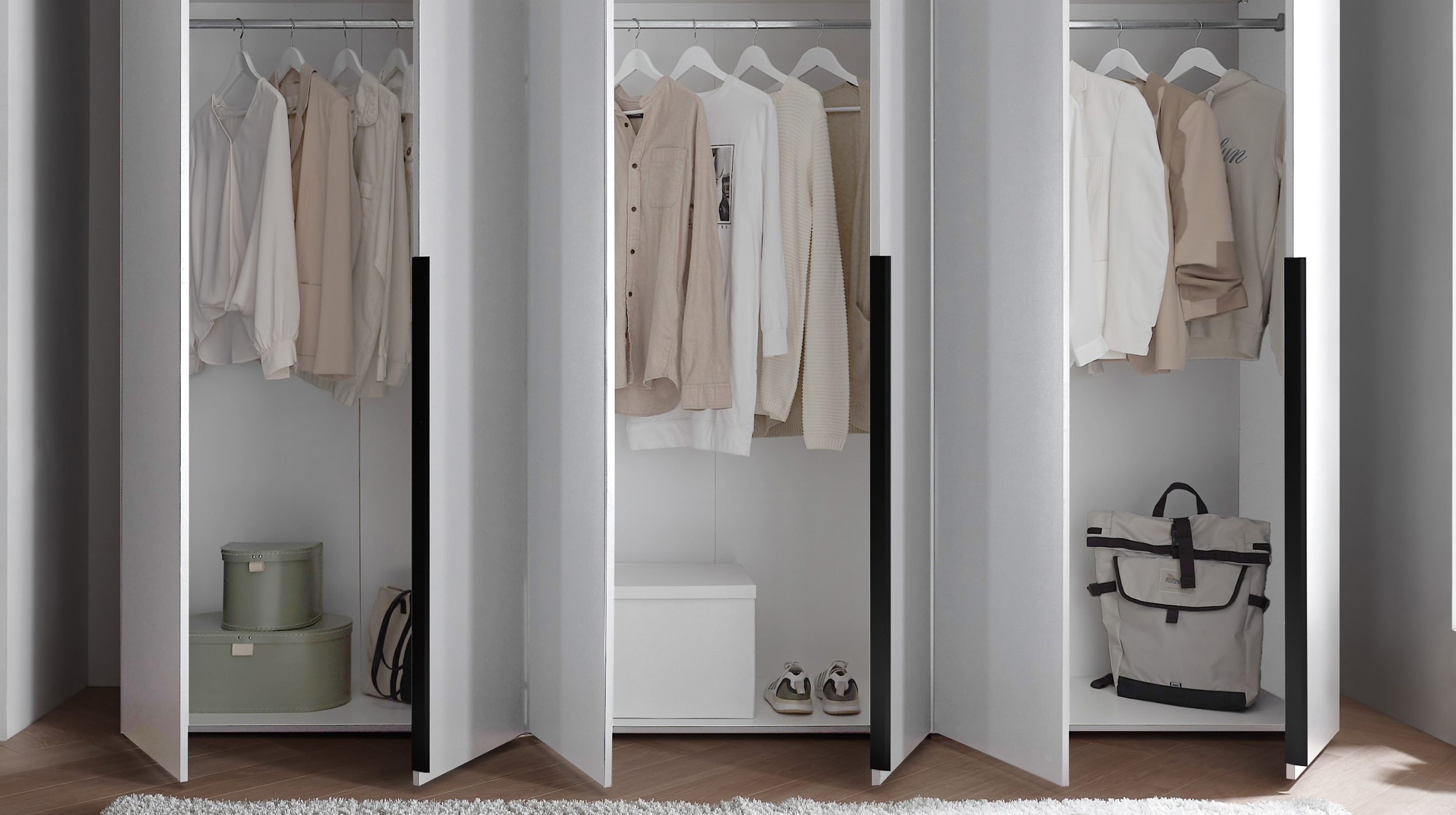 Kleiderschrank weiß - 270 cm - Kleiderschrank 6-türig - KEVO